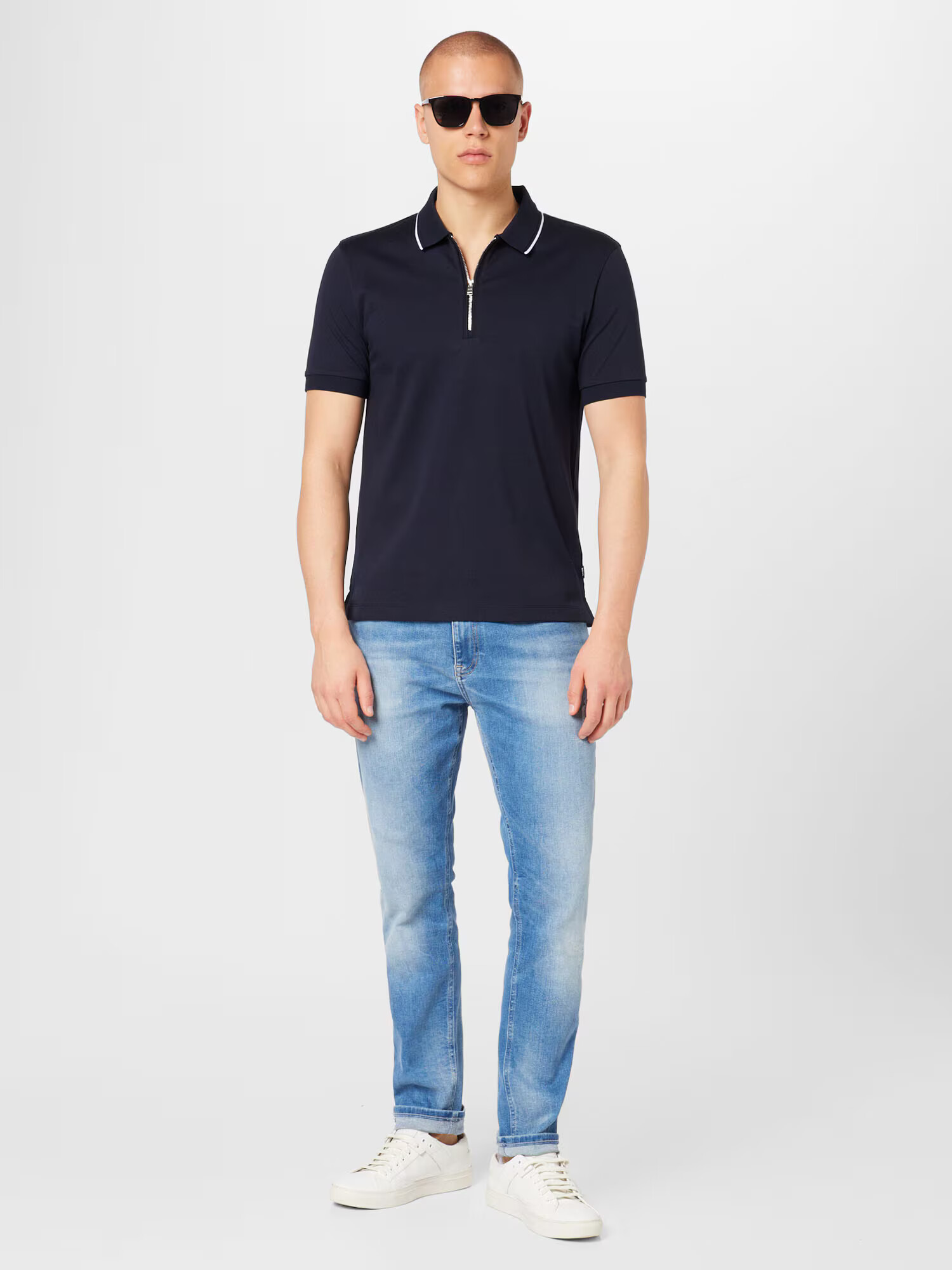 BOSS Black Tricou 'Polston' bleumarin / alb - Pled.ro