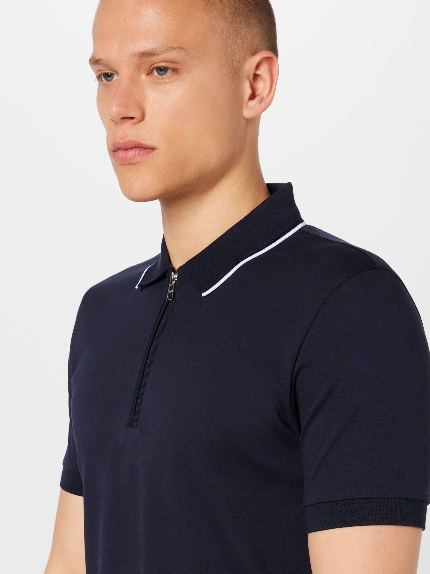 BOSS Black Tricou 'Polston' bleumarin / alb - Pled.ro