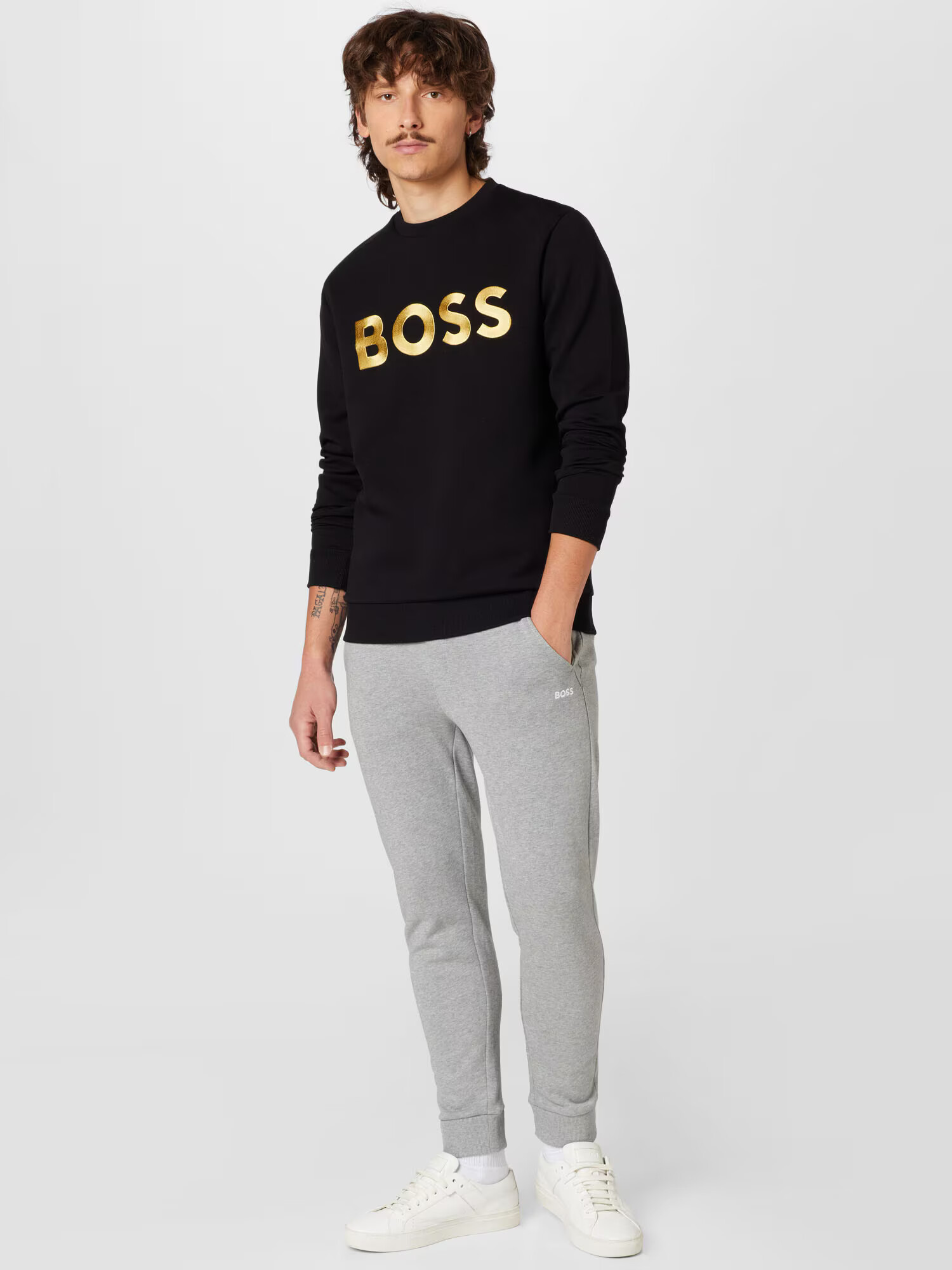 BOSS Black Pantaloni 'Hadiko' gri deschis / alb - Pled.ro