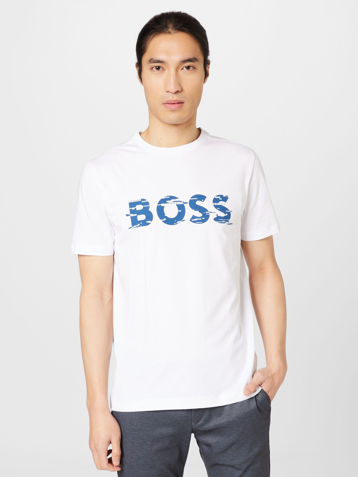 BOSS Green Tricou albastru / alb - Pled.ro