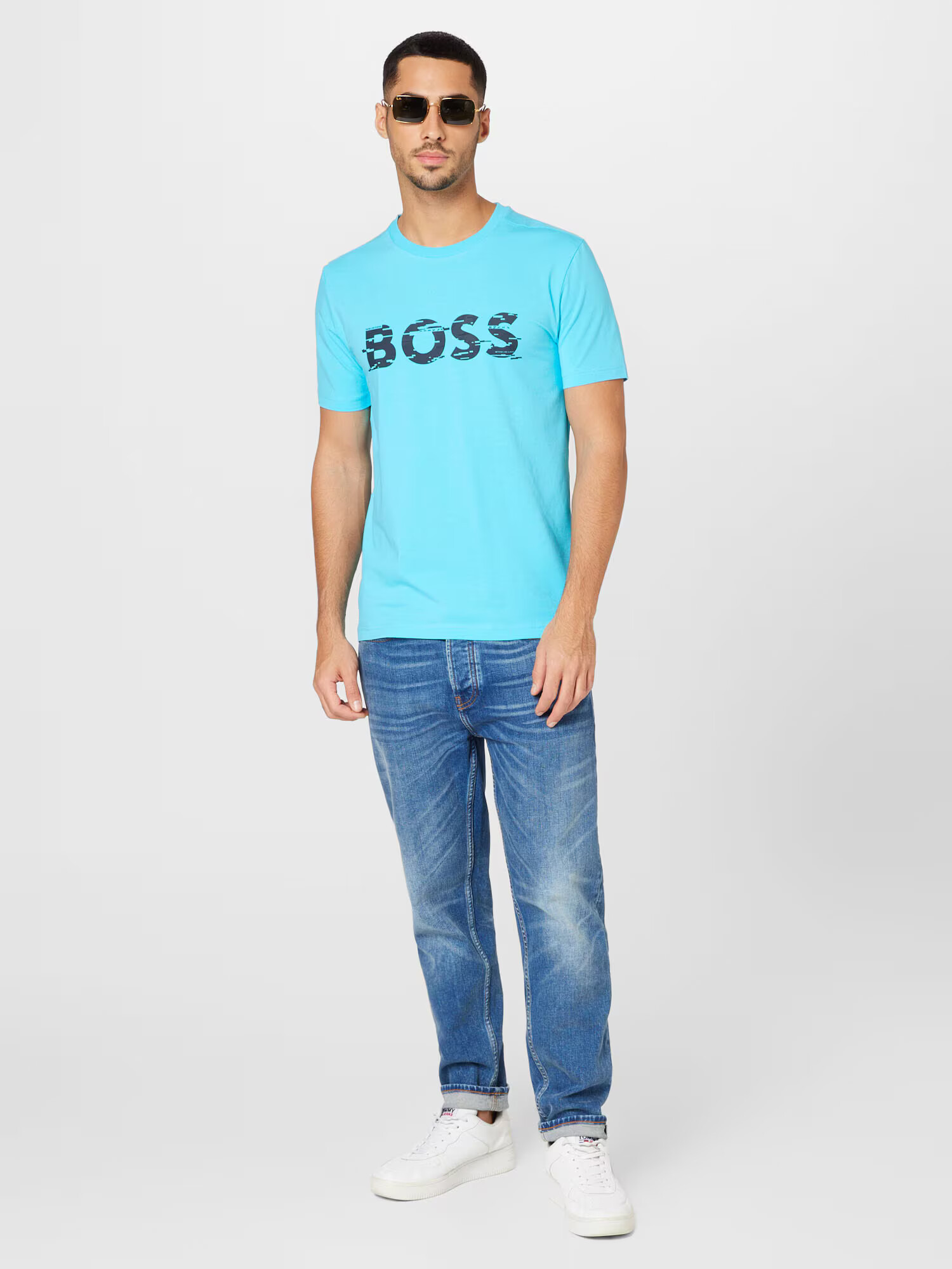 BOSS Green Tricou albastru deschis / verde pin - Pled.ro