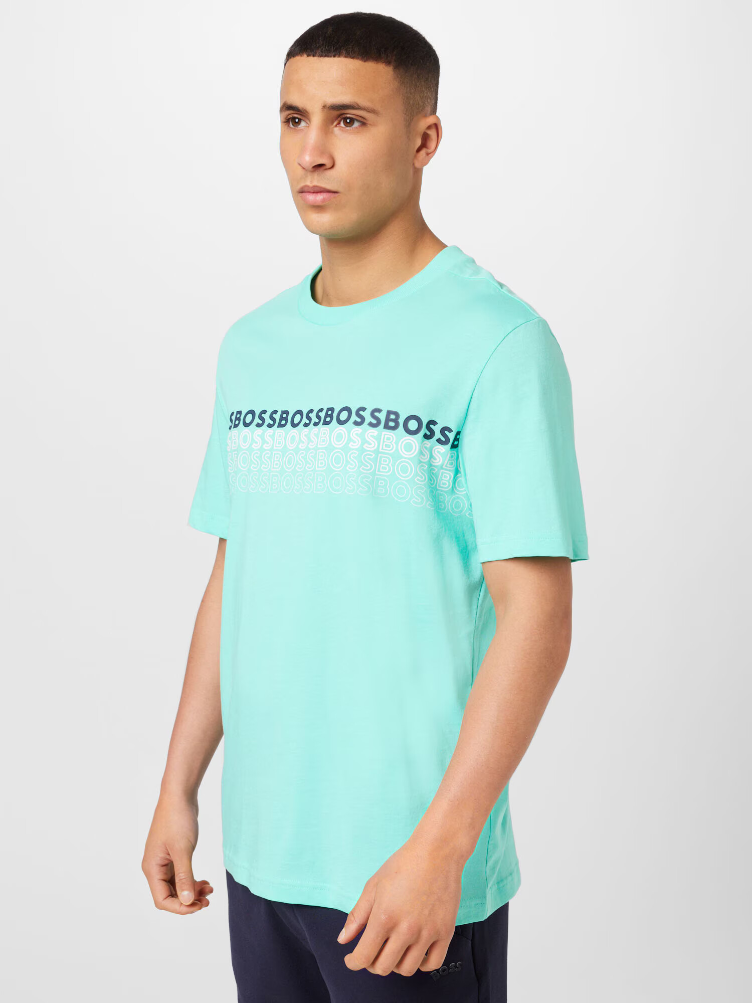 BOSS Green Tricou bleumarin / turcoaz / alb - Pled.ro