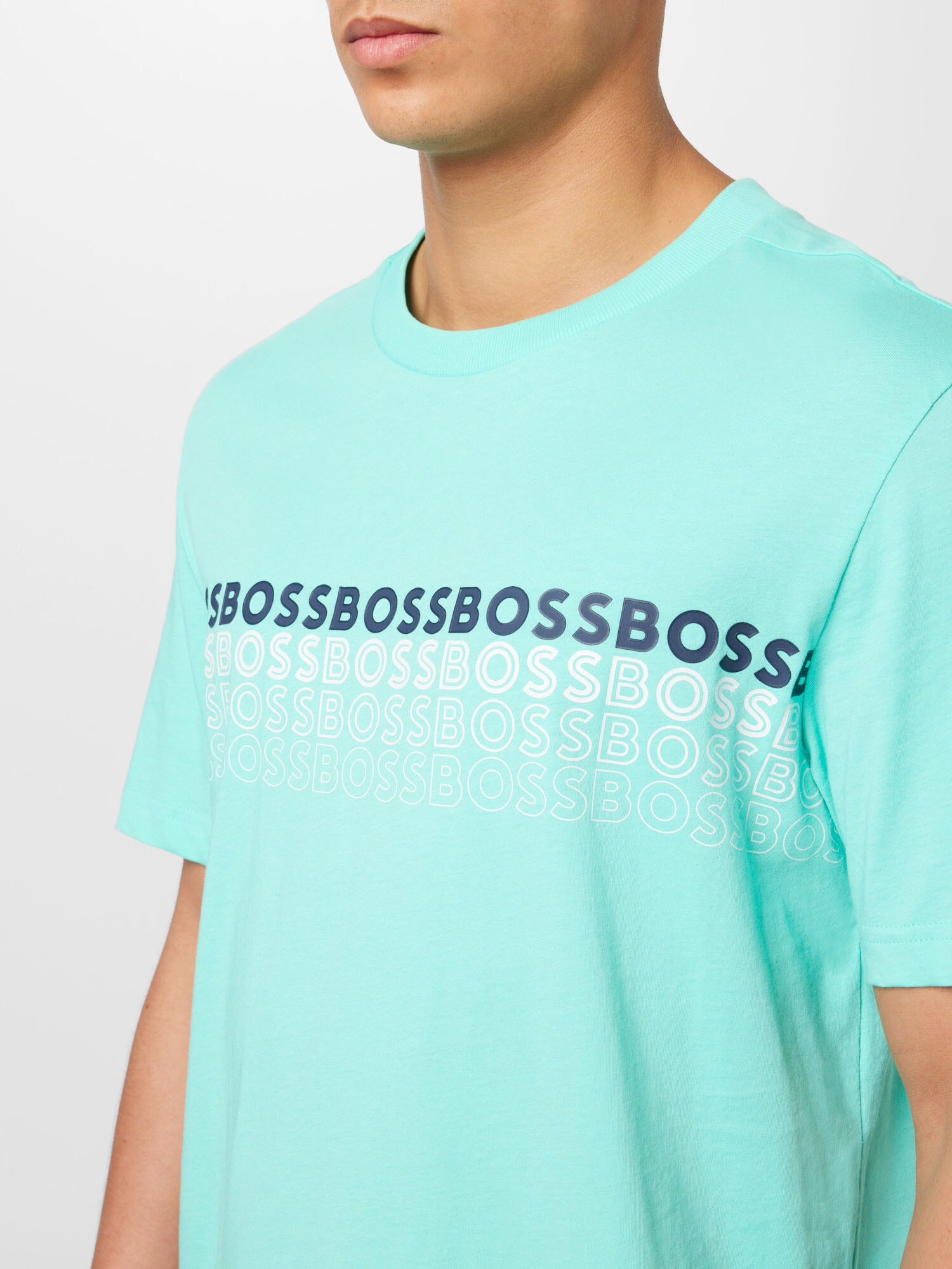 BOSS Green Tricou bleumarin / turcoaz / alb - Pled.ro