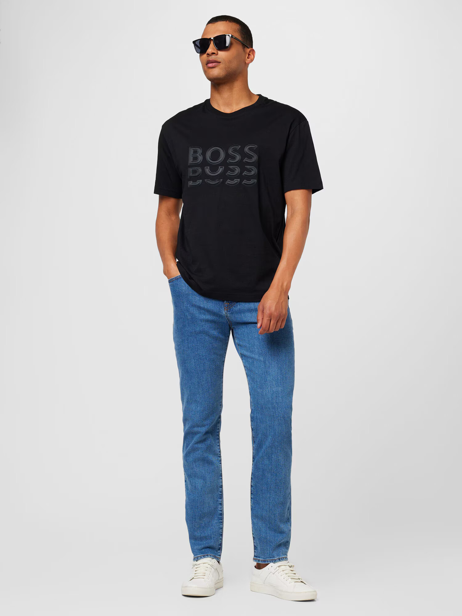 BOSS Green Tricou gri metalic / negru - Pled.ro