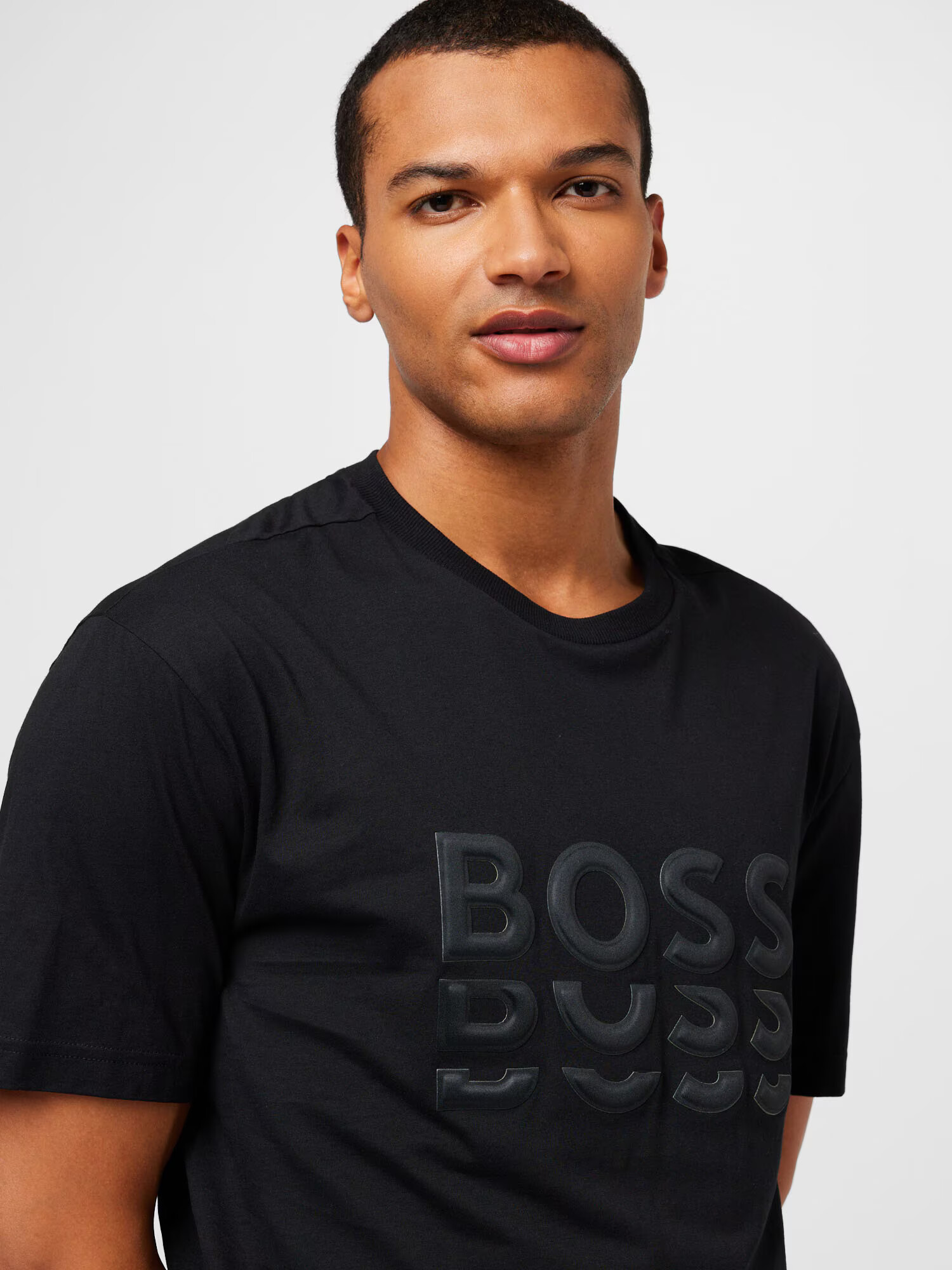 BOSS Green Tricou gri metalic / negru - Pled.ro