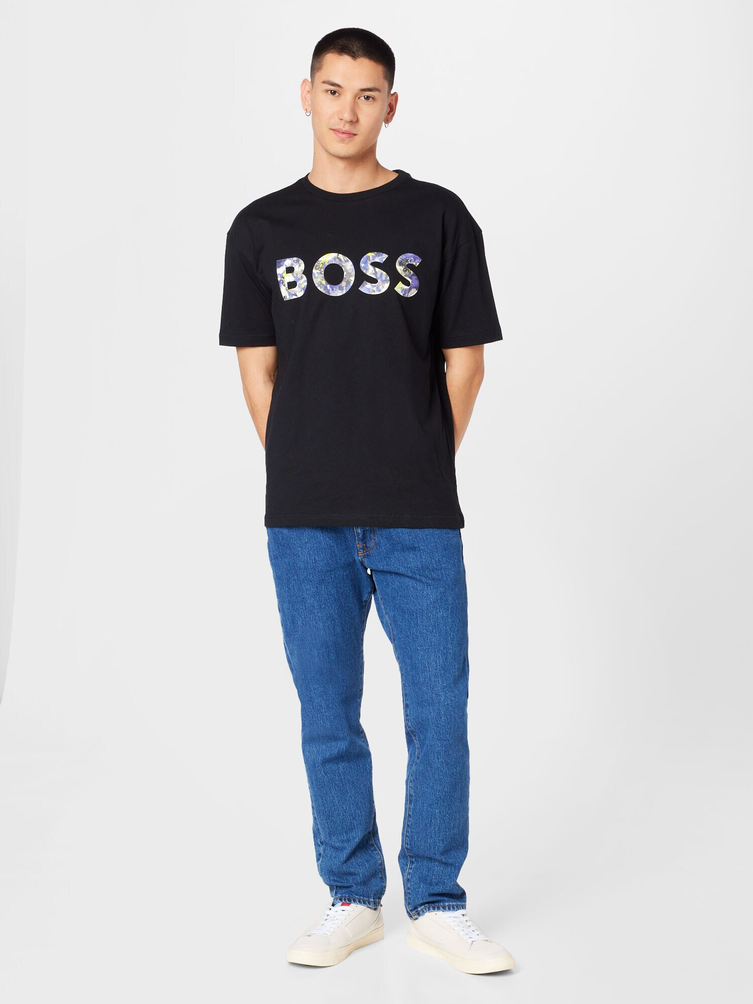 BOSS Green Tricou 'Lotus' galben deschis / mov închis / negru / alb - Pled.ro