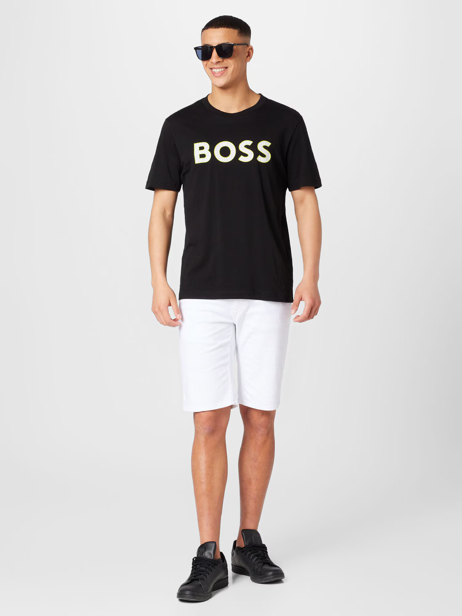 BOSS Green Tricou negru / alb - Pled.ro