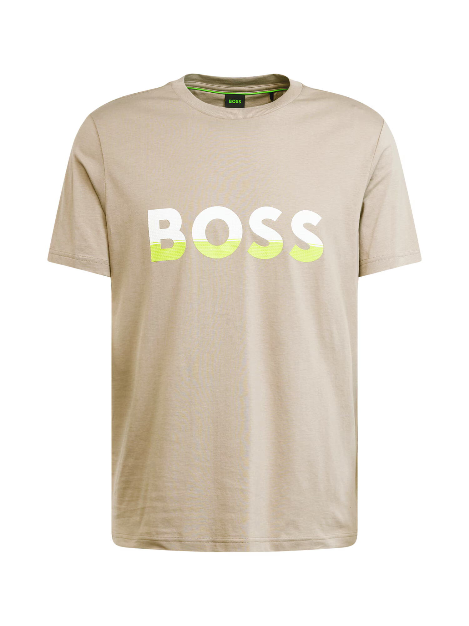 BOSS Green Tricou nisipiu / verde deschis / alb - Pled.ro