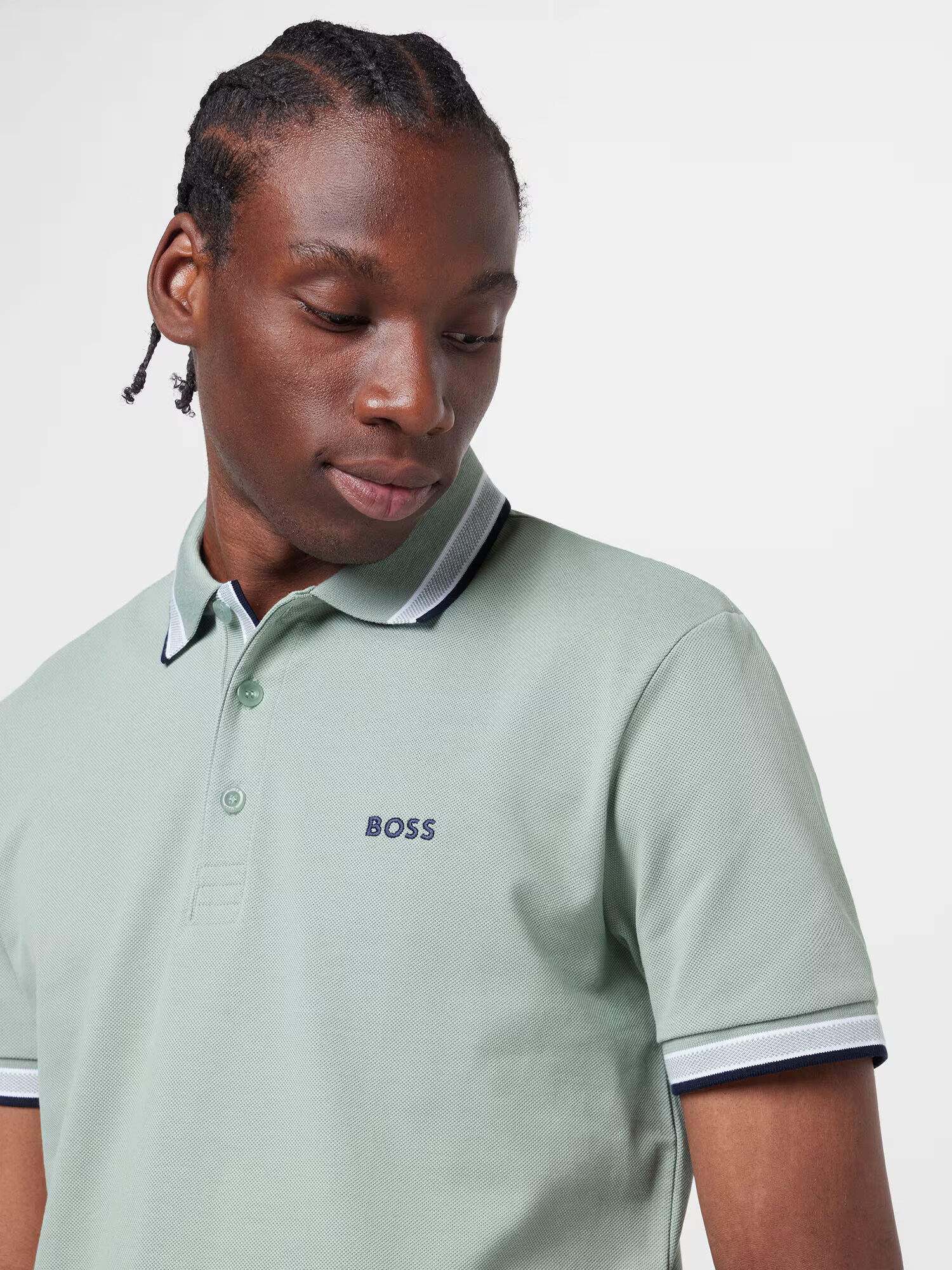 BOSS Green Tricou 'Paddy' bleumarin / verde pastel / alb - Pled.ro