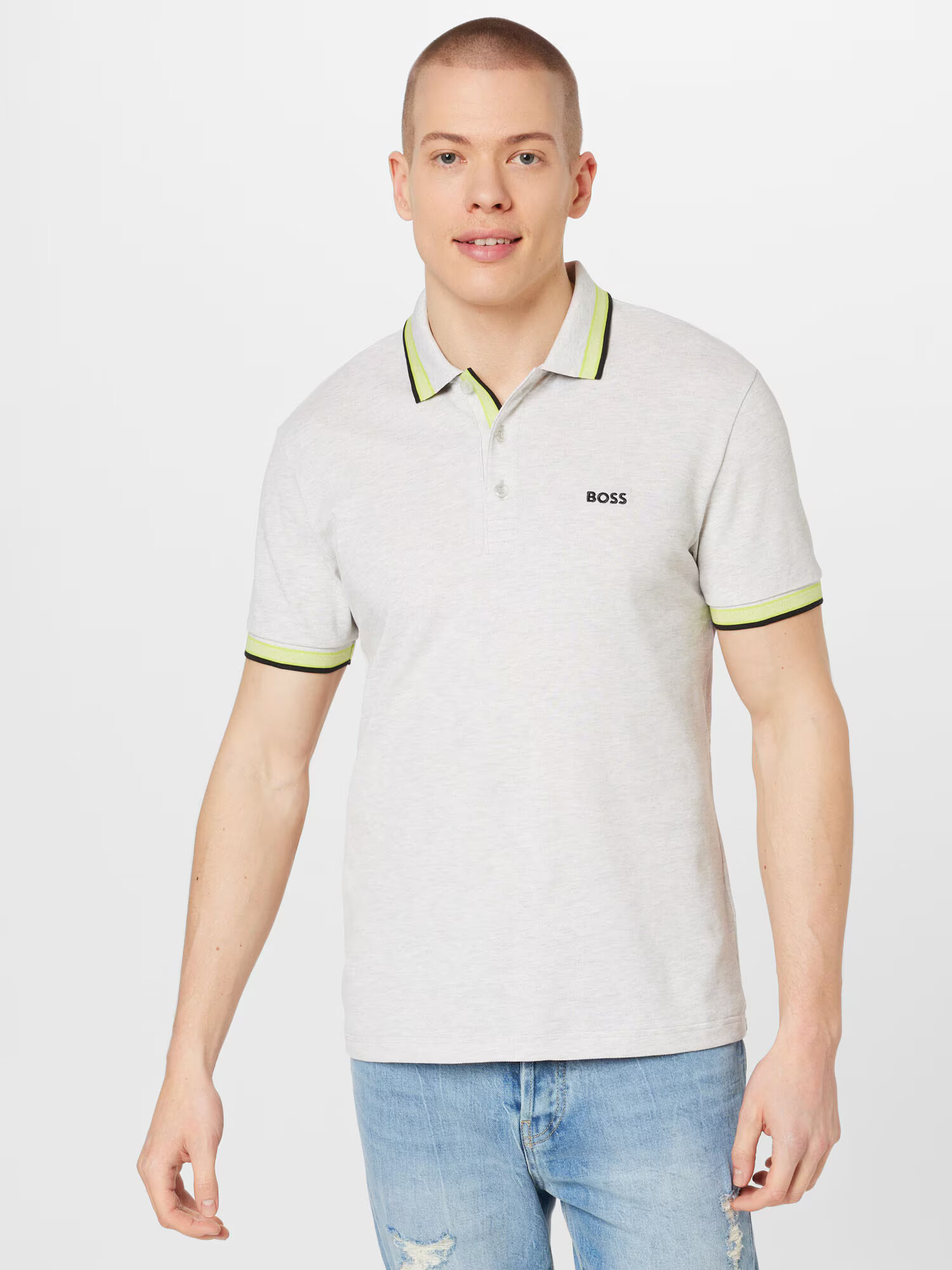 BOSS Green Tricou 'Paddy' galben citron / gri deschis / negru - Pled.ro