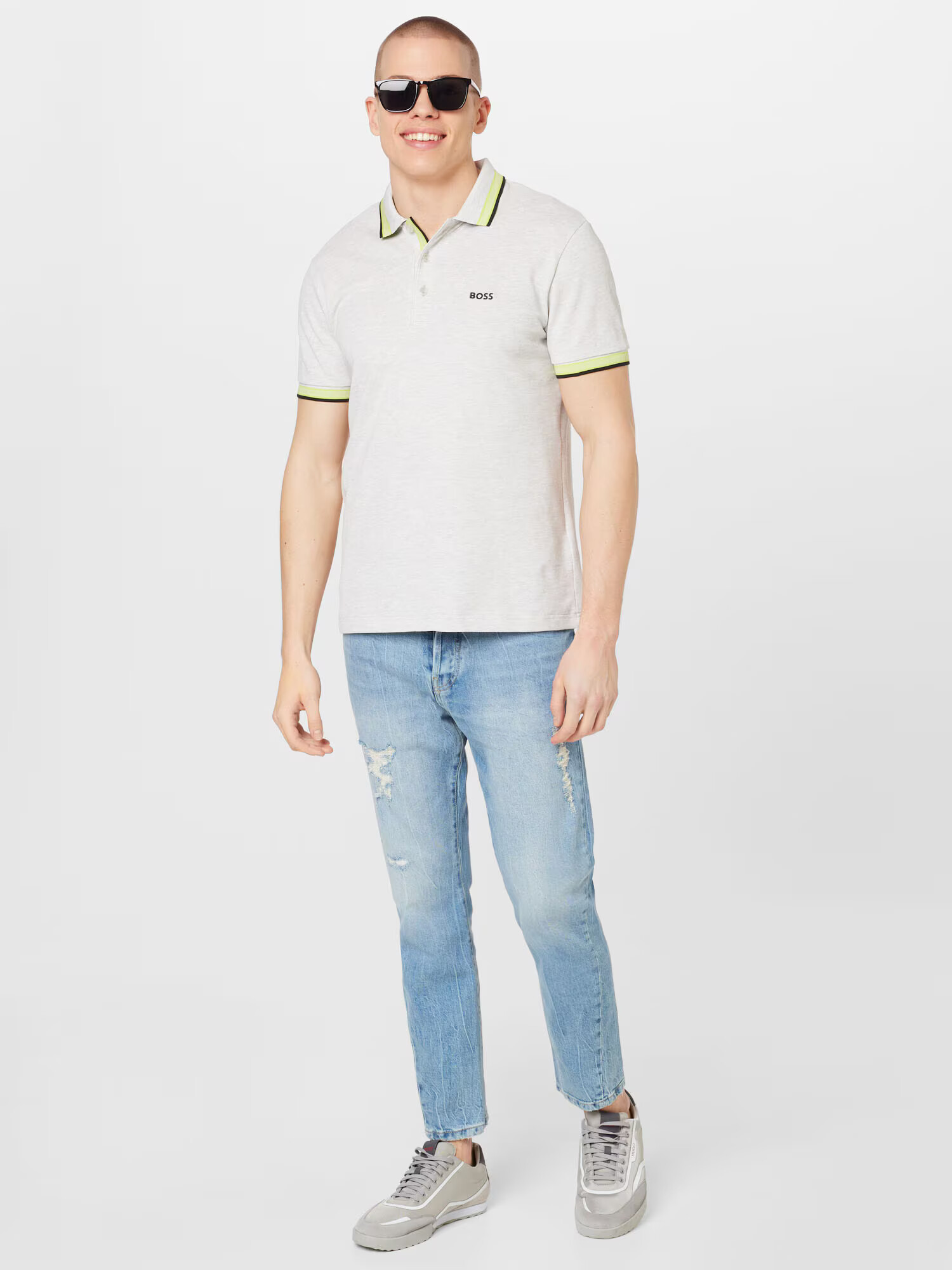 BOSS Green Tricou 'Paddy' galben citron / gri deschis / negru - Pled.ro