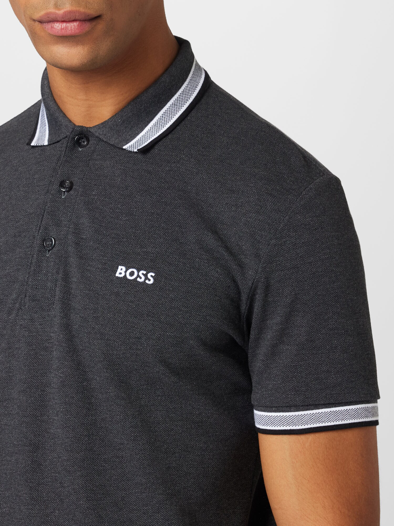 BOSS Black Tricou 'Paddy' gri închis / alb - Pled.ro