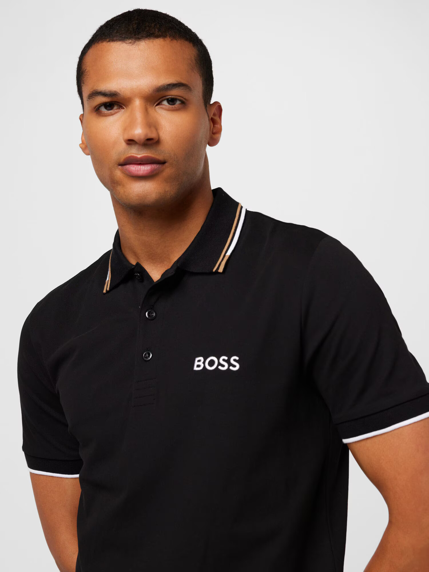 BOSS Green Tricou 'Paddy' nisipiu / negru / alb - Pled.ro