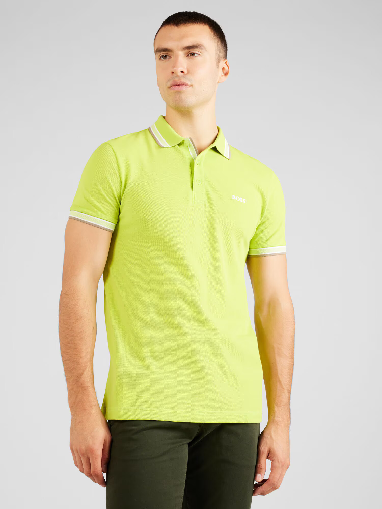 BOSS Green Tricou 'Paddy' șamoa / verde stuf / alb - Pled.ro