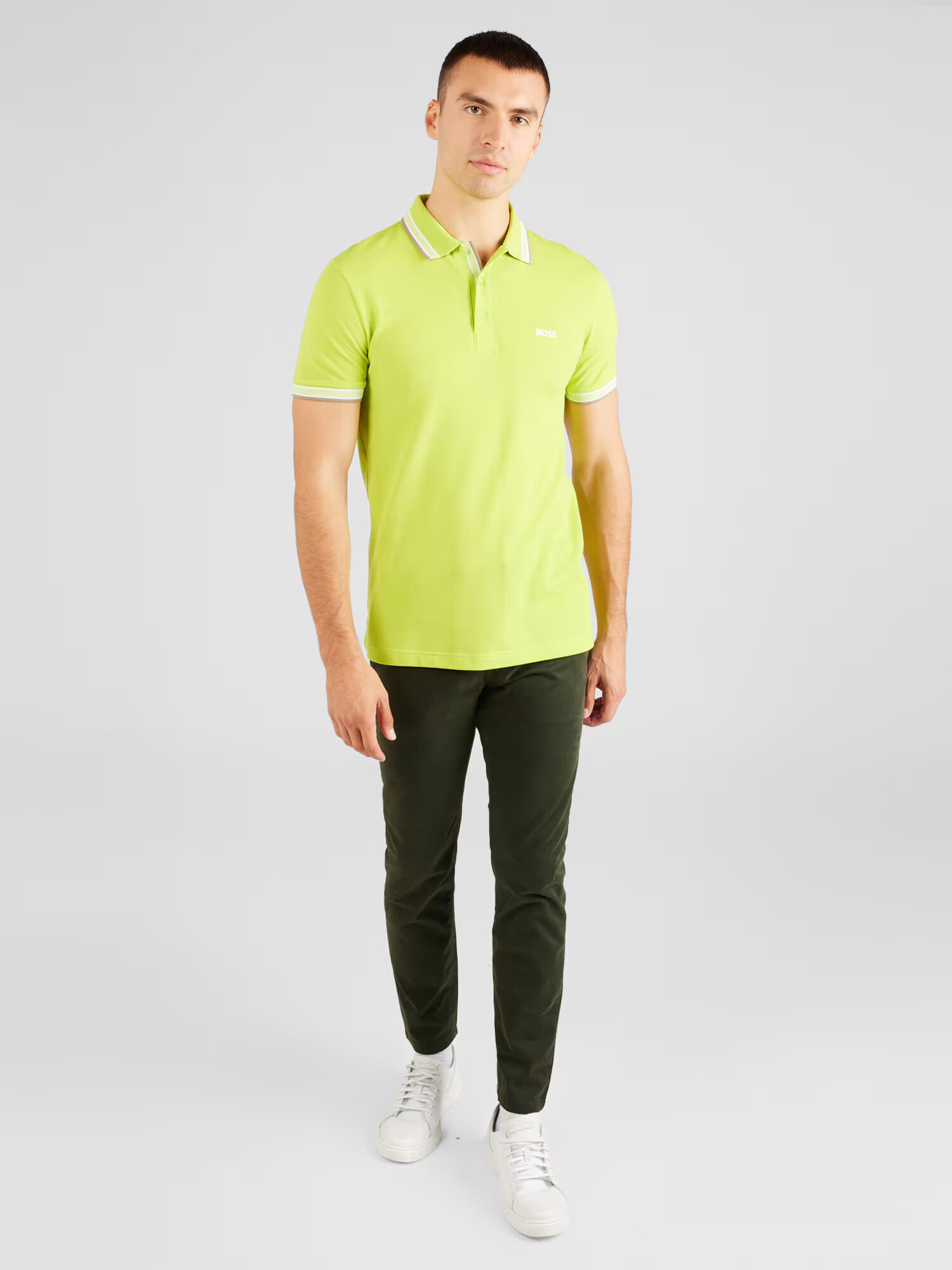 BOSS Green Tricou 'Paddy' șamoa / verde stuf / alb - Pled.ro