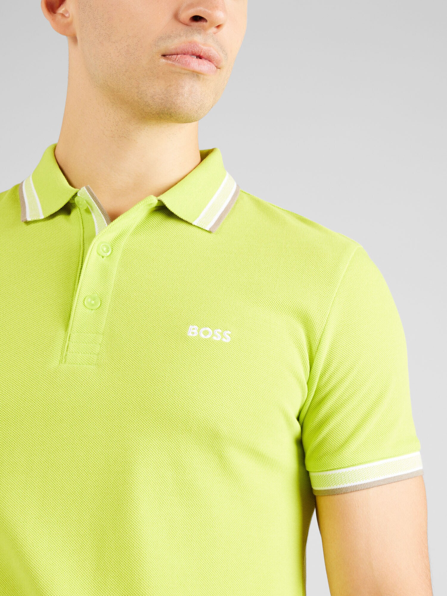 BOSS Green Tricou 'Paddy' șamoa / verde stuf / alb - Pled.ro