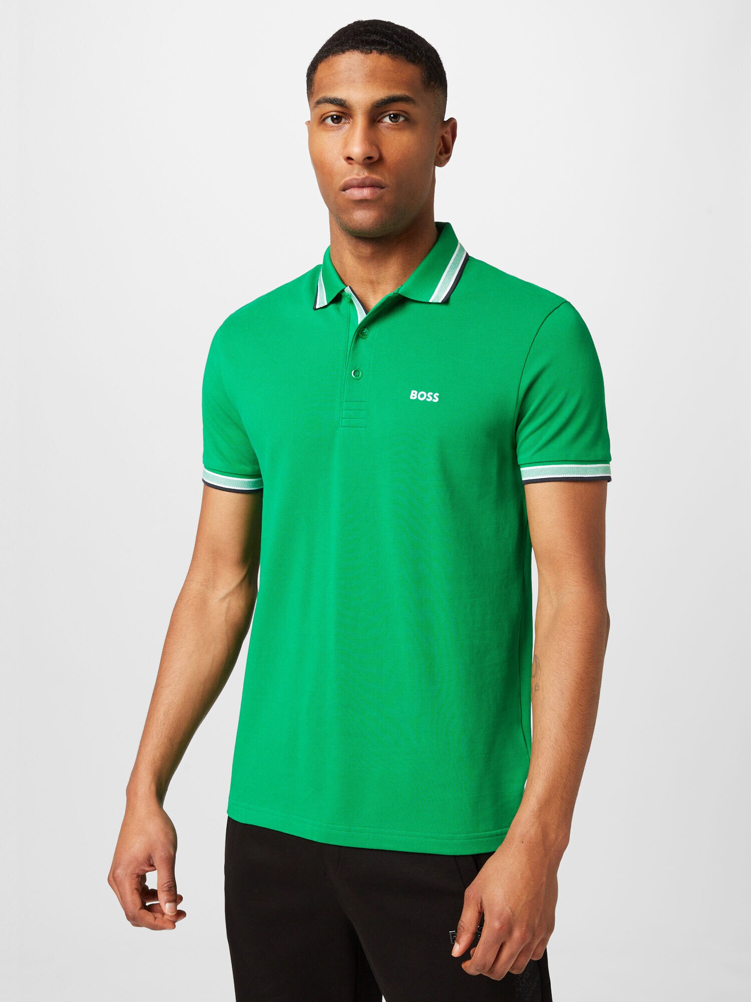 BOSS Green Tricou 'Paddy' verde / negru / alb - Pled.ro