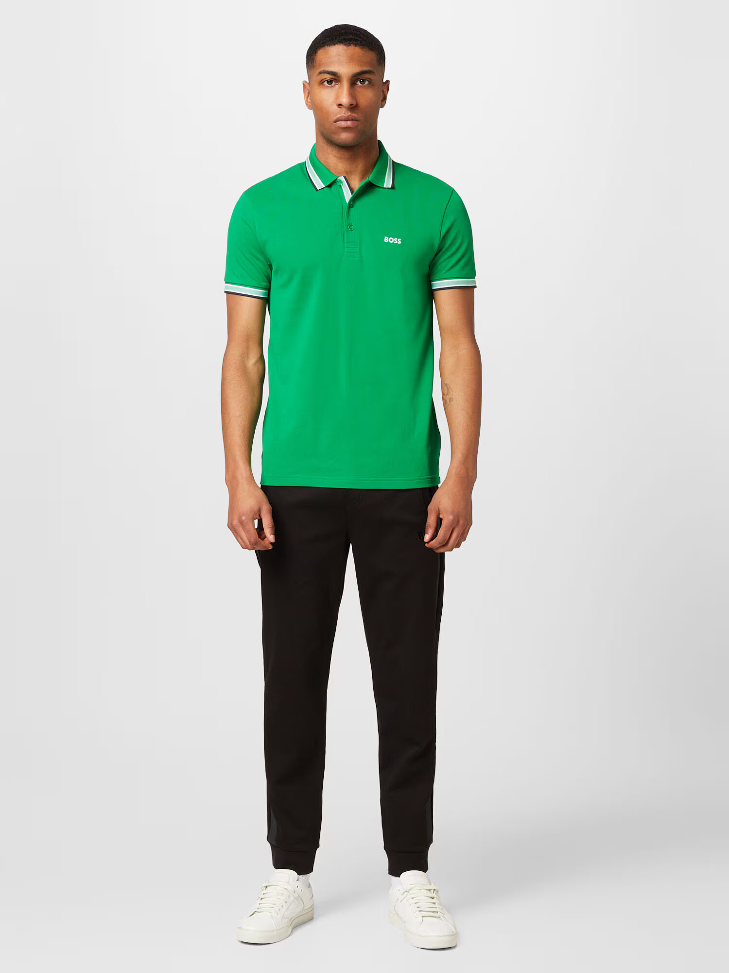 BOSS Green Tricou 'Paddy' verde / negru / alb - Pled.ro