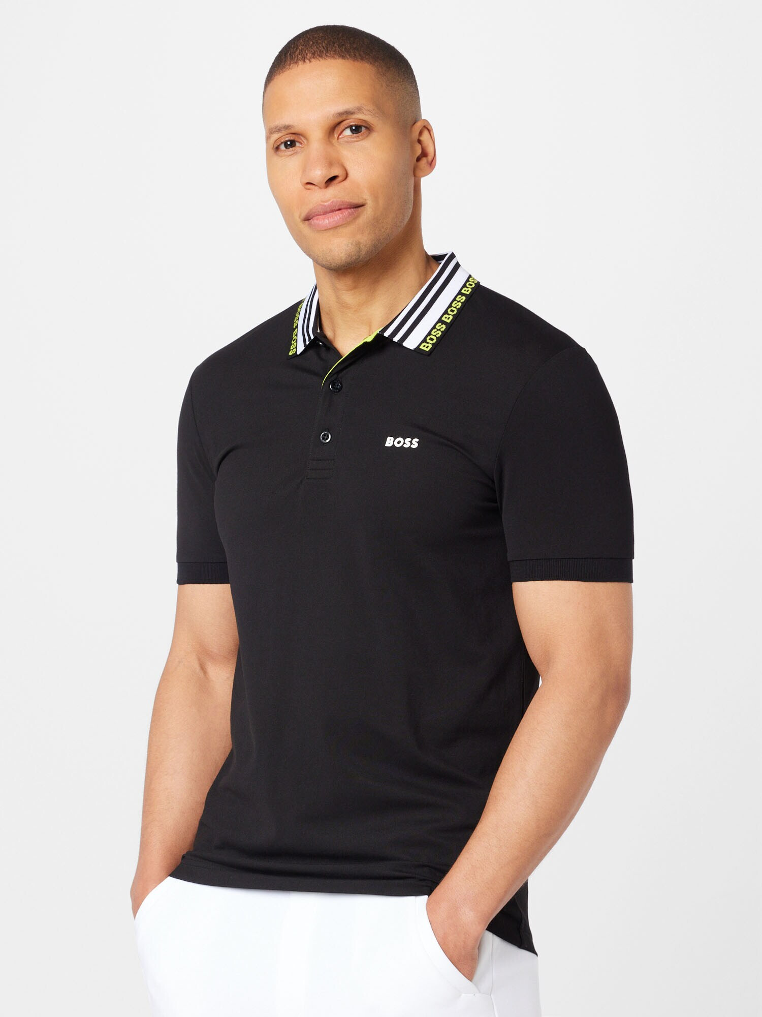 BOSS Green Tricou 'Paule' galben / negru / alb - Pled.ro