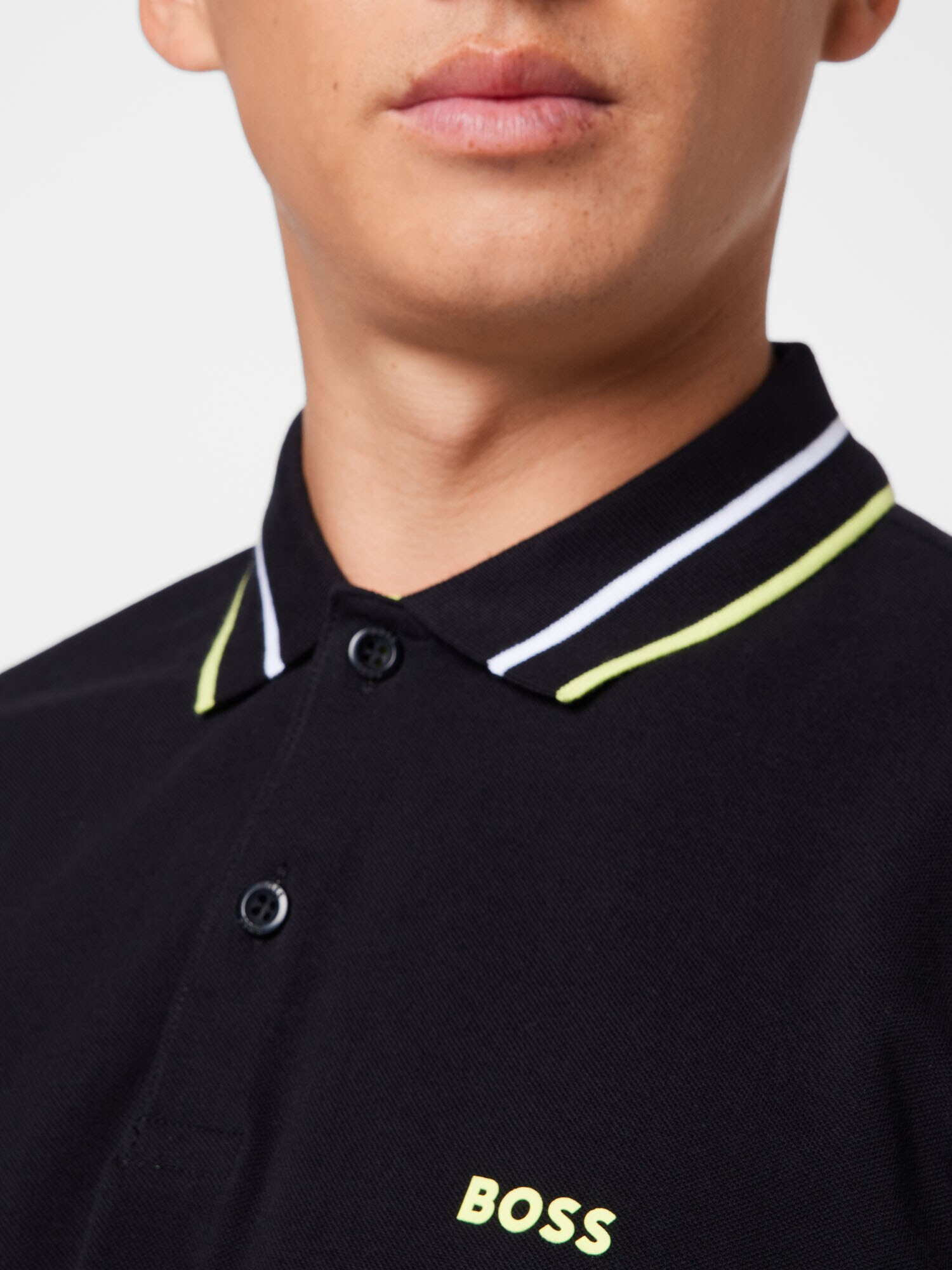 BOSS Green Tricou 'Peos' galben citron / negru / alb - Pled.ro