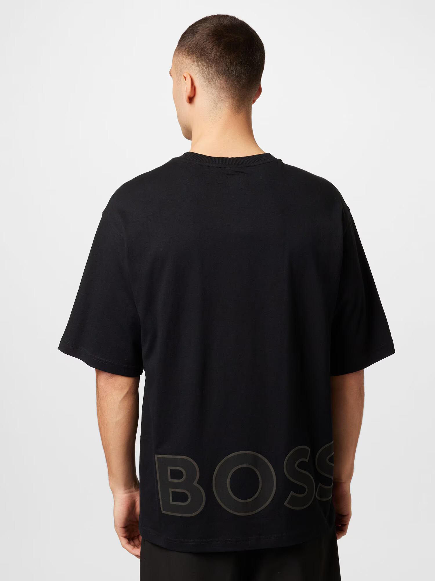 BOSS Green Tricou 'Talboa Lotus' gri metalic / negru / alb murdar - Pled.ro