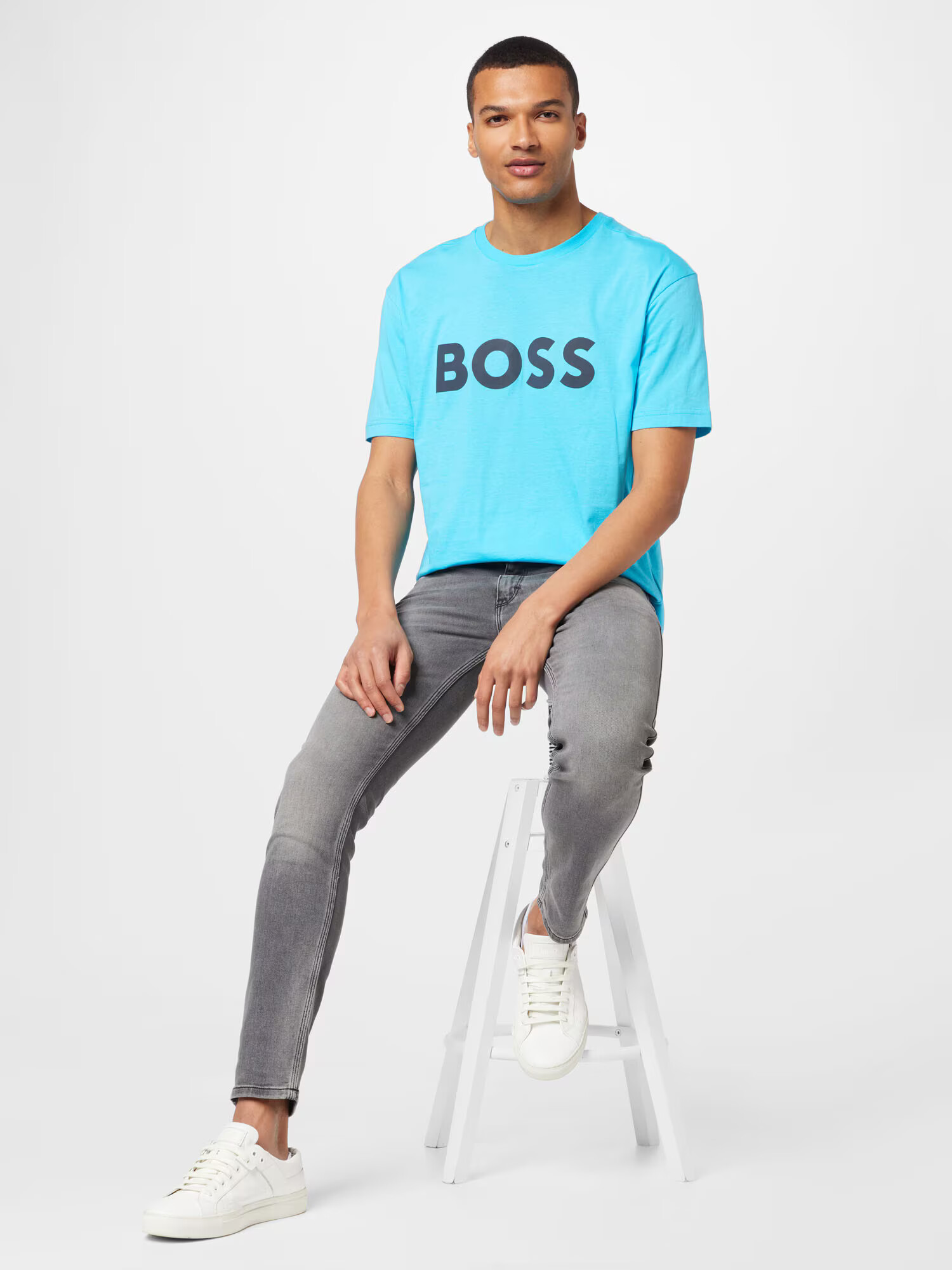 BOSS Green Tricou 'TEE 1' turcoaz / negru - Pled.ro