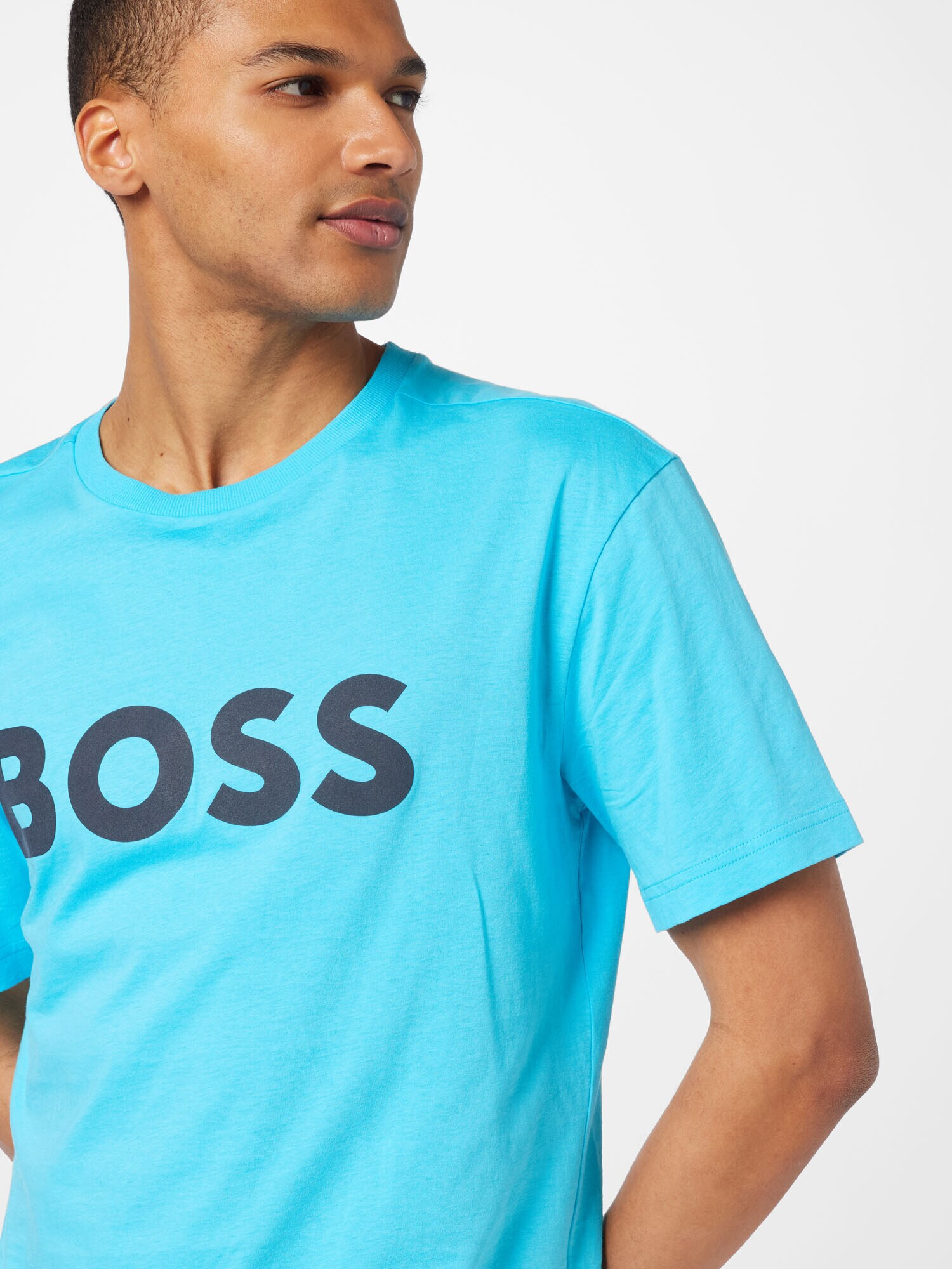 BOSS Green Tricou 'TEE 1' turcoaz / negru - Pled.ro