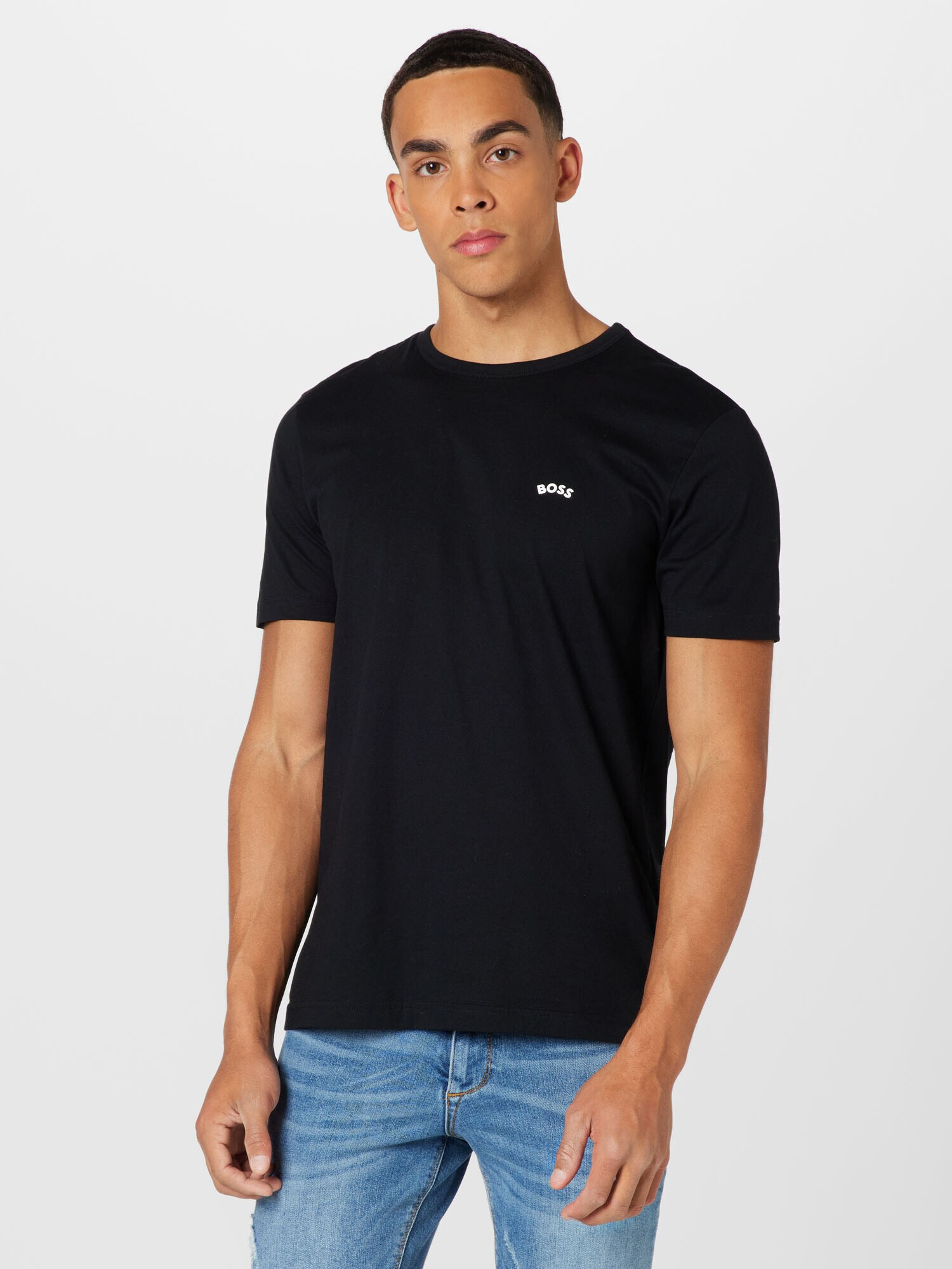 BOSS Green Tricou 'TEE CURVED' negru / alb - Pled.ro