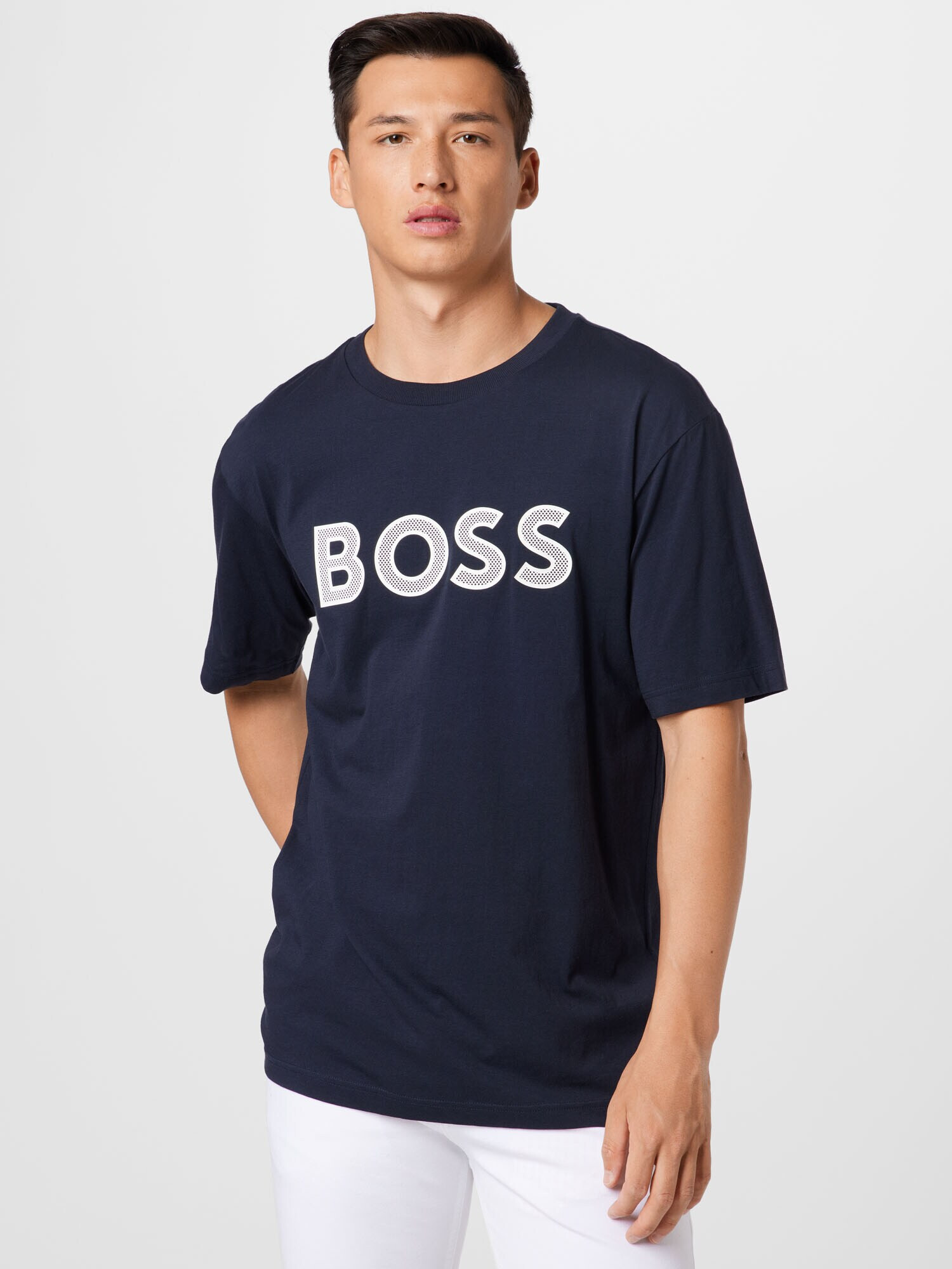 BOSS Green Tricou 'Teeos' bleumarin / gri argintiu - Pled.ro