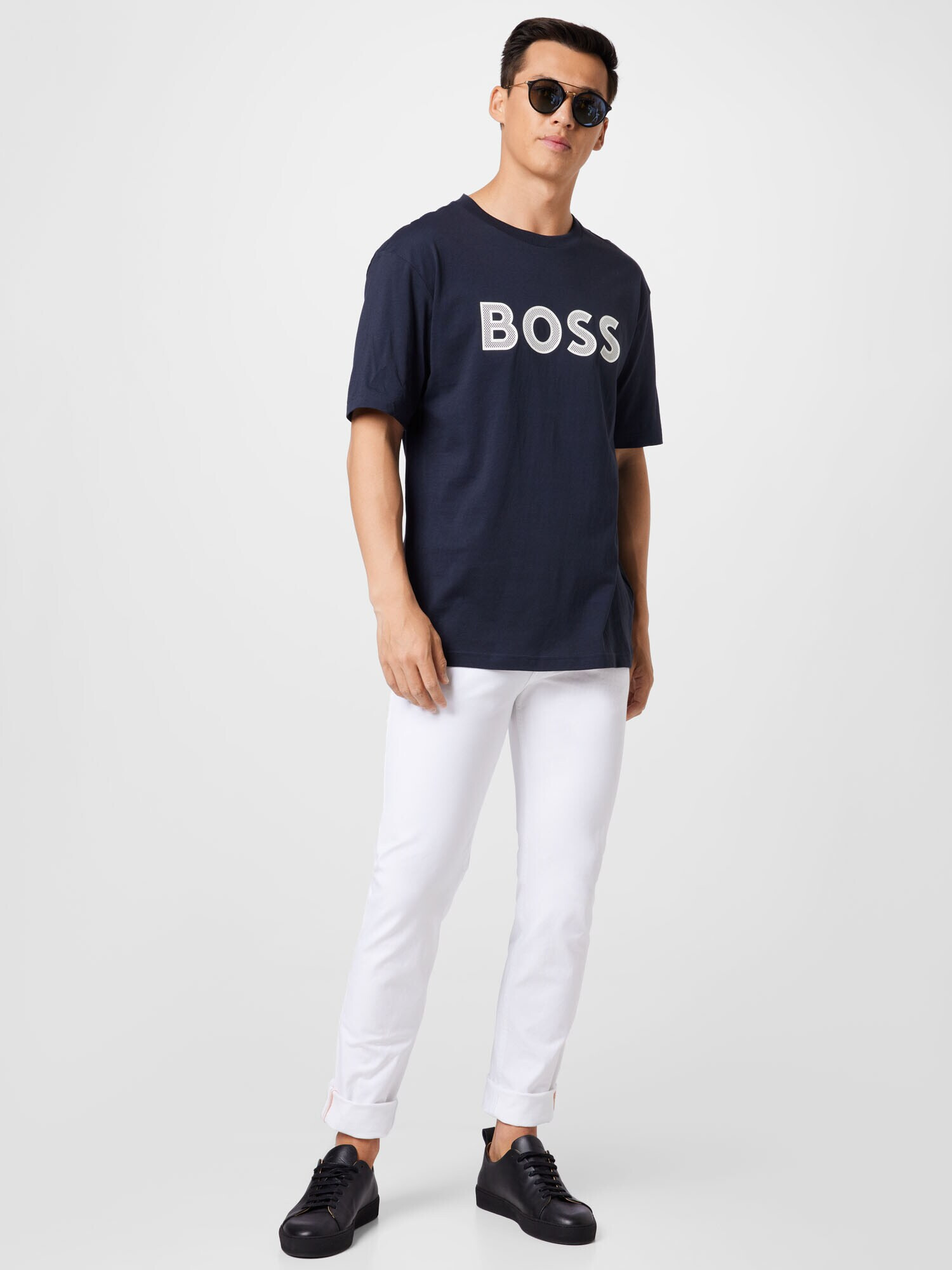 BOSS Green Tricou 'Teeos' bleumarin / gri argintiu - Pled.ro