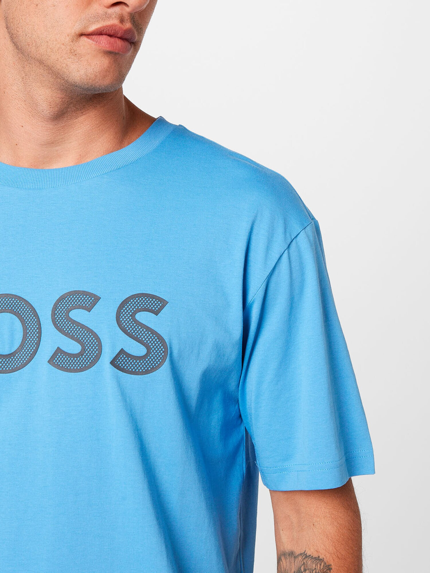 BOSS Green Tricou 'Teeos' cyan / gri închis - Pled.ro