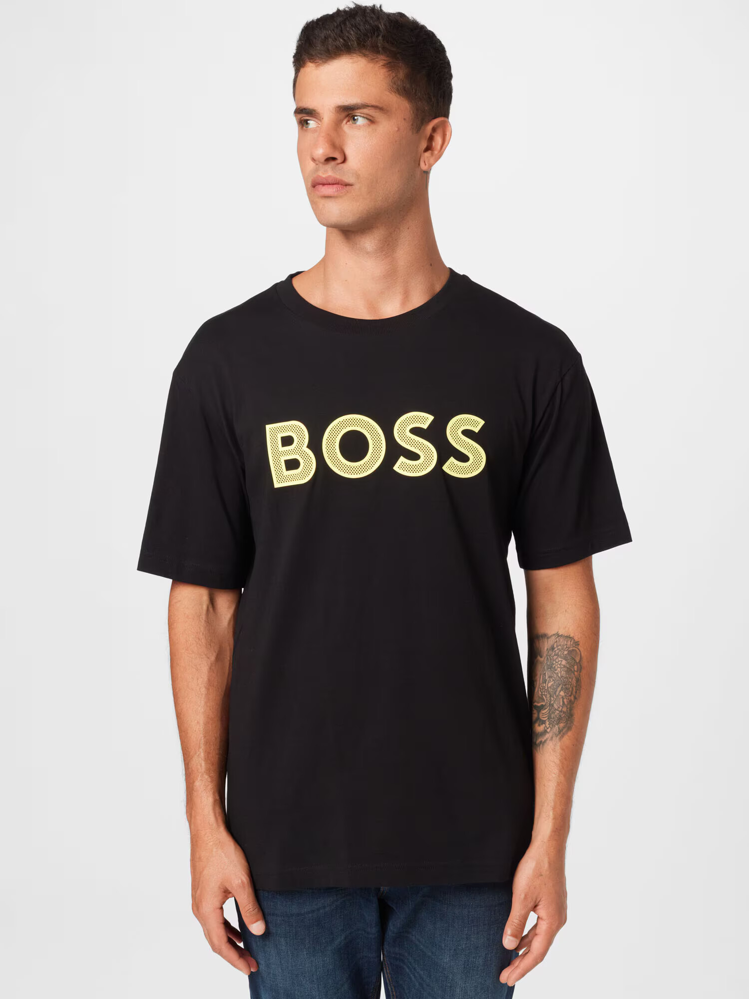 BOSS Green Tricou 'Teeos' galben deschis / negru - Pled.ro