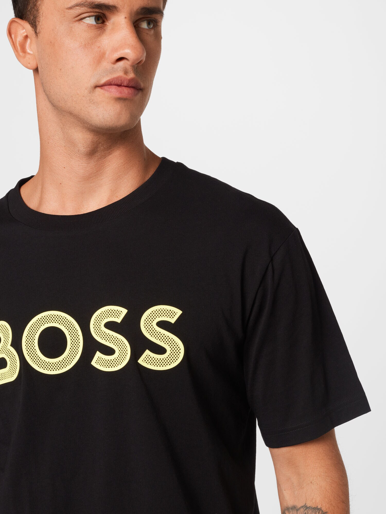 BOSS Green Tricou 'Teeos' galben deschis / negru - Pled.ro