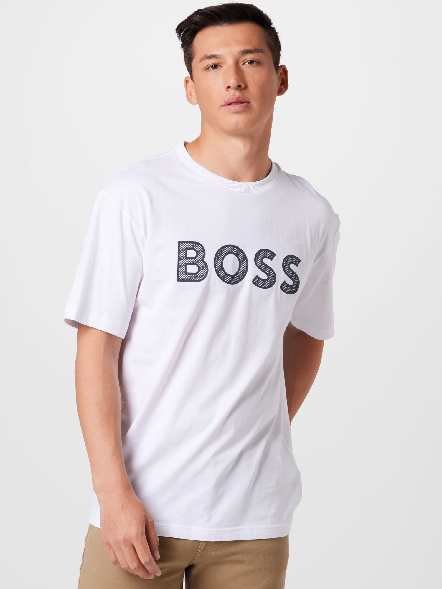 BOSS Green Tricou 'Teeos' gri închis / alb - Pled.ro