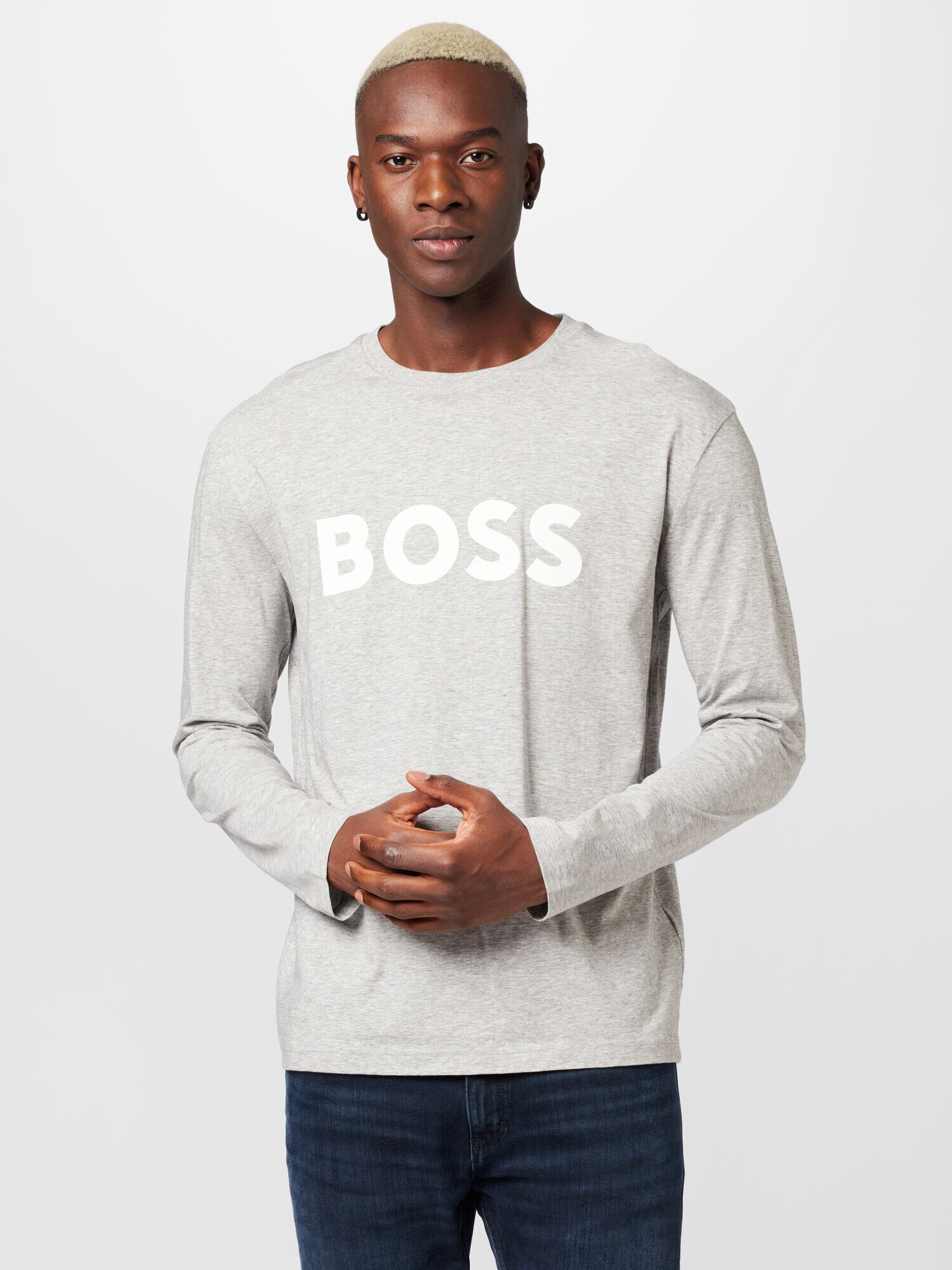 BOSS Green Tricou 'Togn' gri deschis / alb - Pled.ro