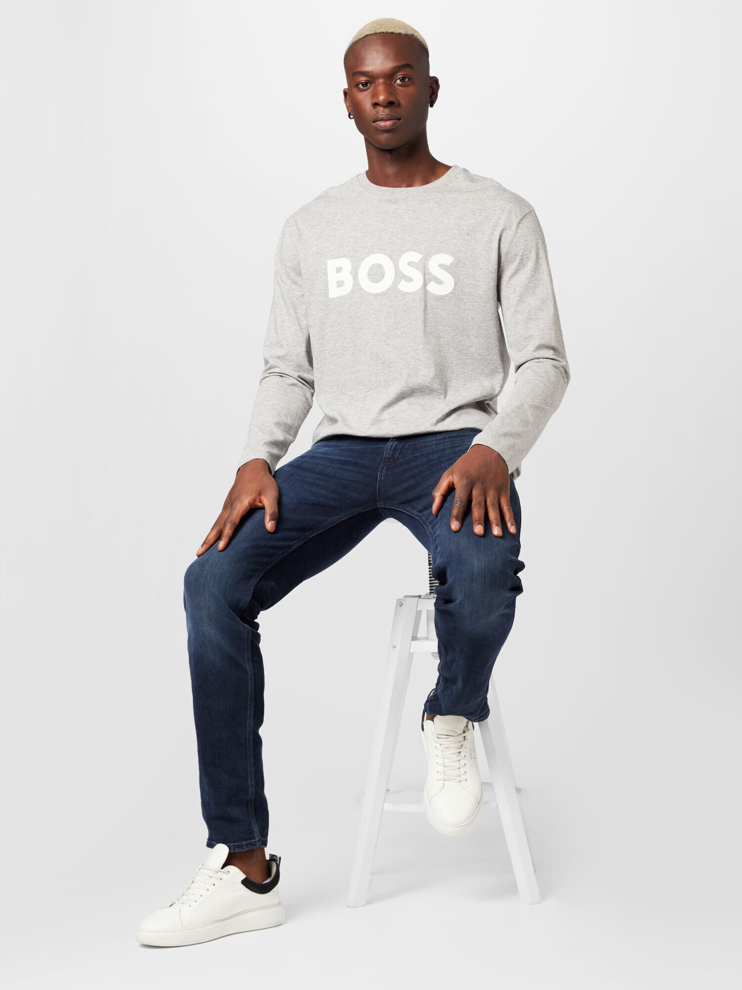 BOSS Green Tricou 'Togn' gri deschis / alb - Pled.ro