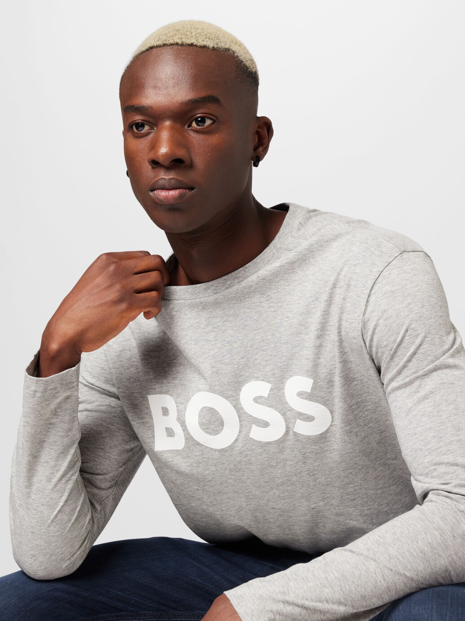 BOSS Green Tricou 'Togn' gri deschis / alb - Pled.ro