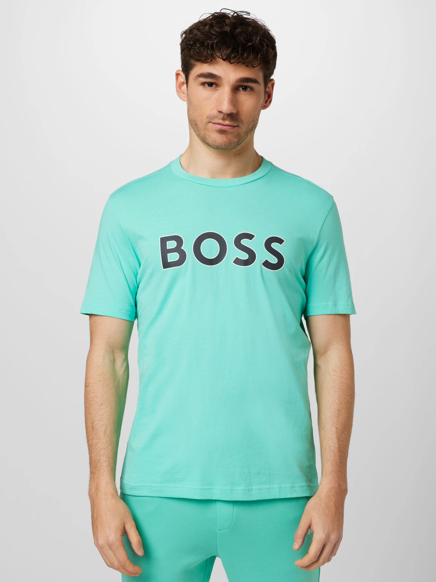 BOSS Green Tricou turcoaz / negru / alb - Pled.ro