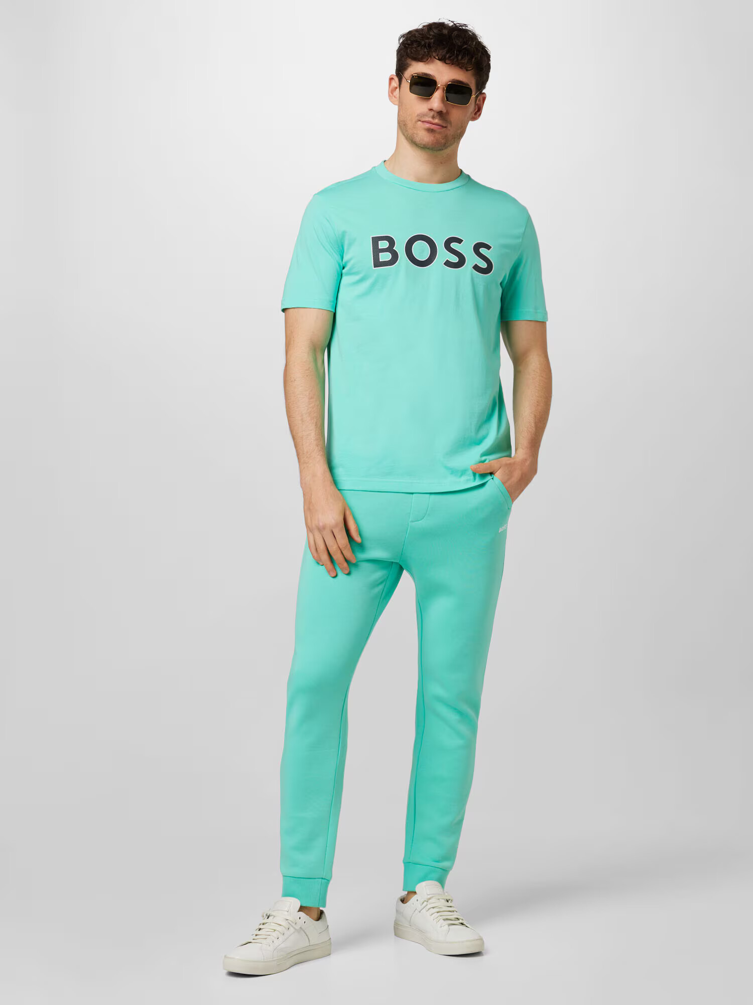 BOSS Green Tricou turcoaz / negru / alb - Pled.ro