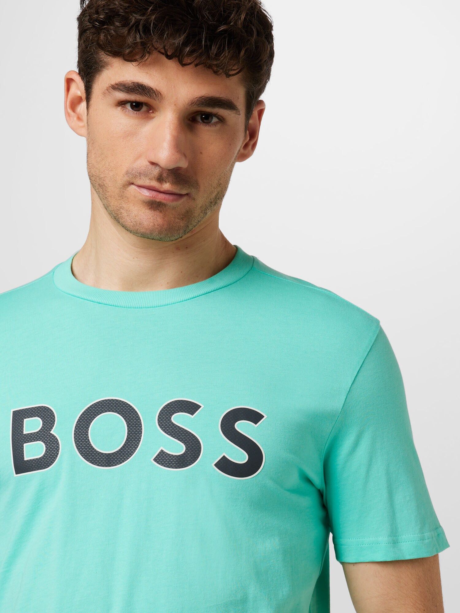 BOSS Green Tricou turcoaz / negru / alb - Pled.ro