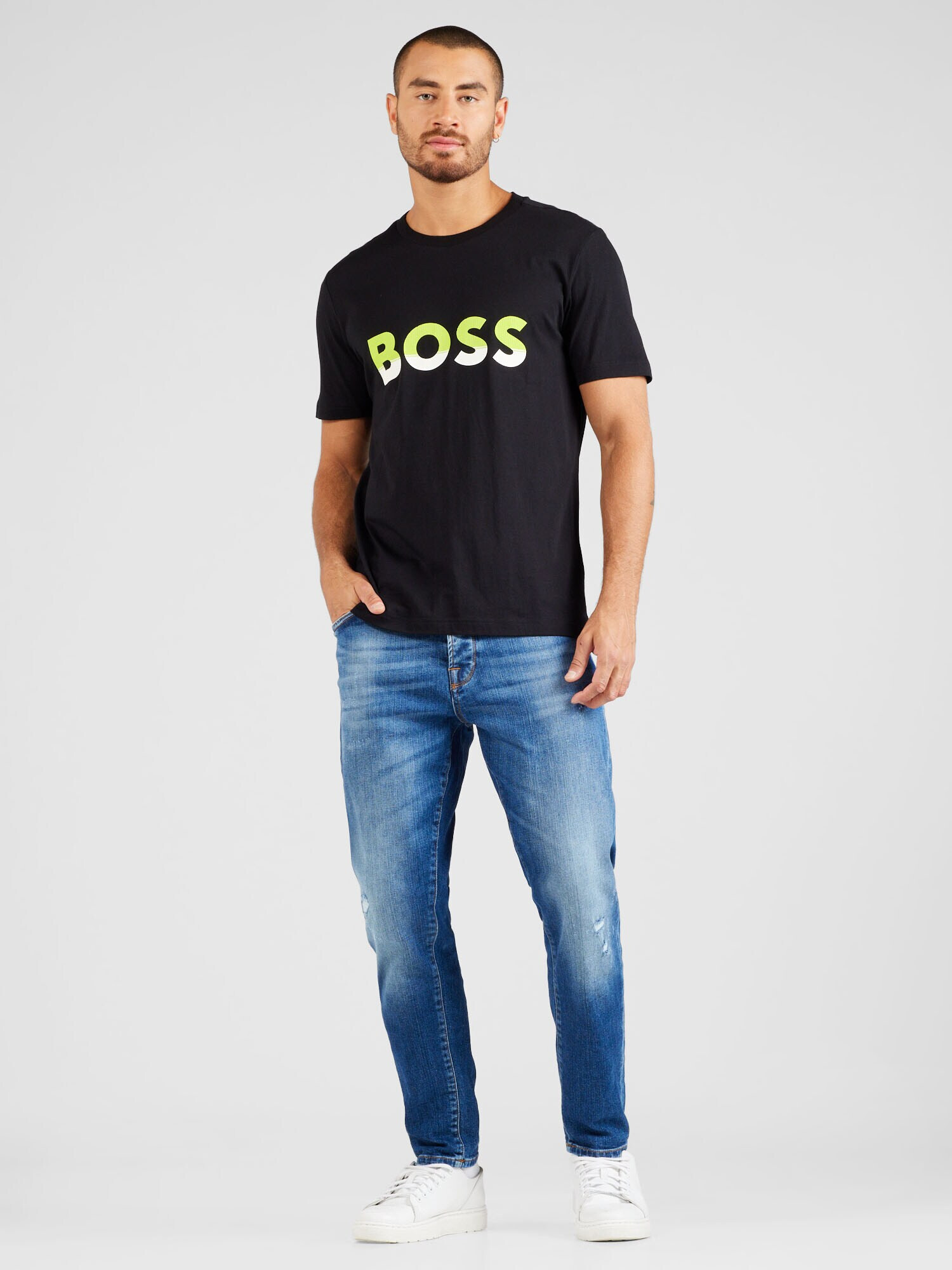 BOSS Green Tricou verde deschis / negru / alb - Pled.ro