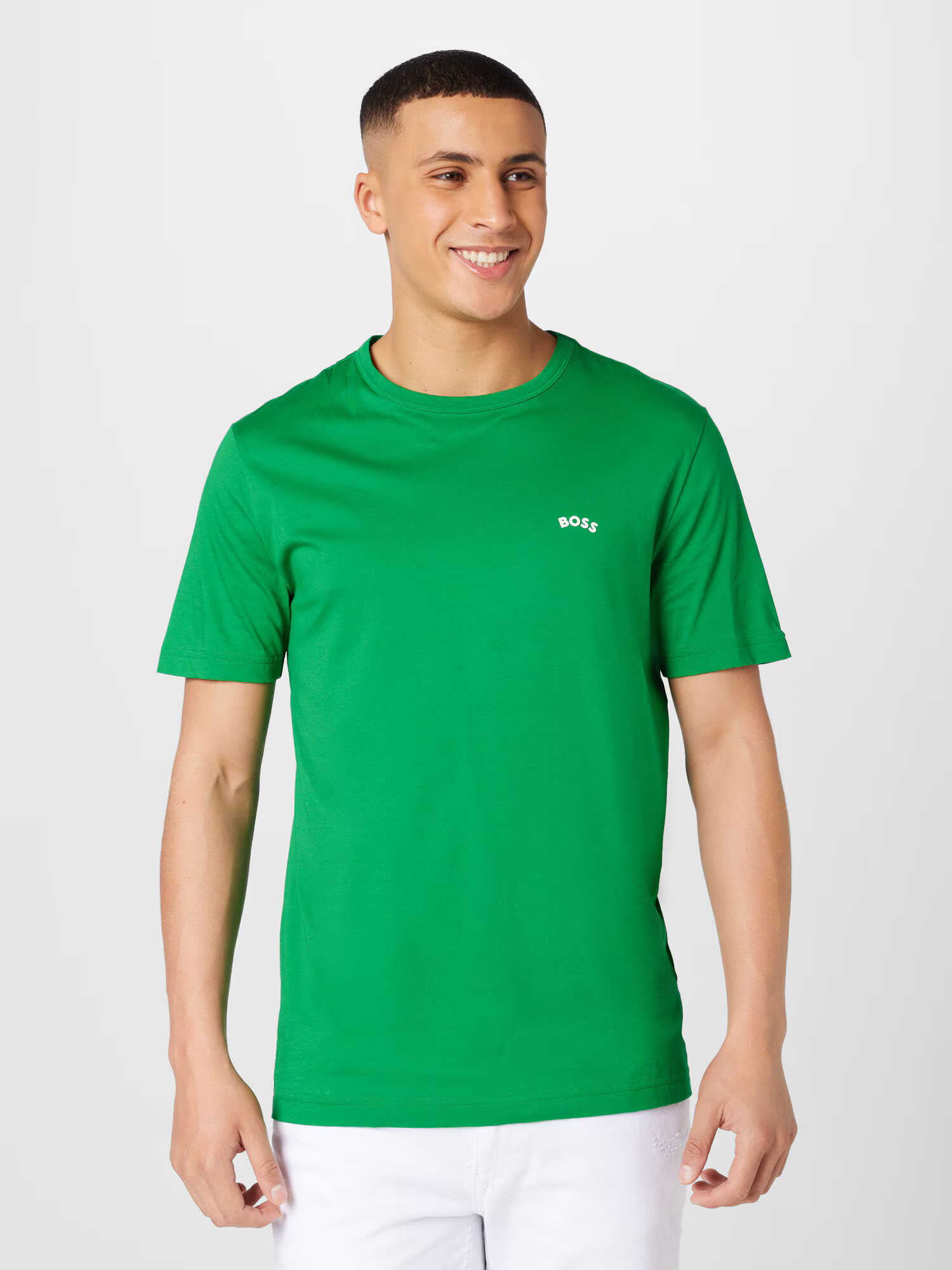 BOSS Green Tricou verde iarbă / alb - Pled.ro