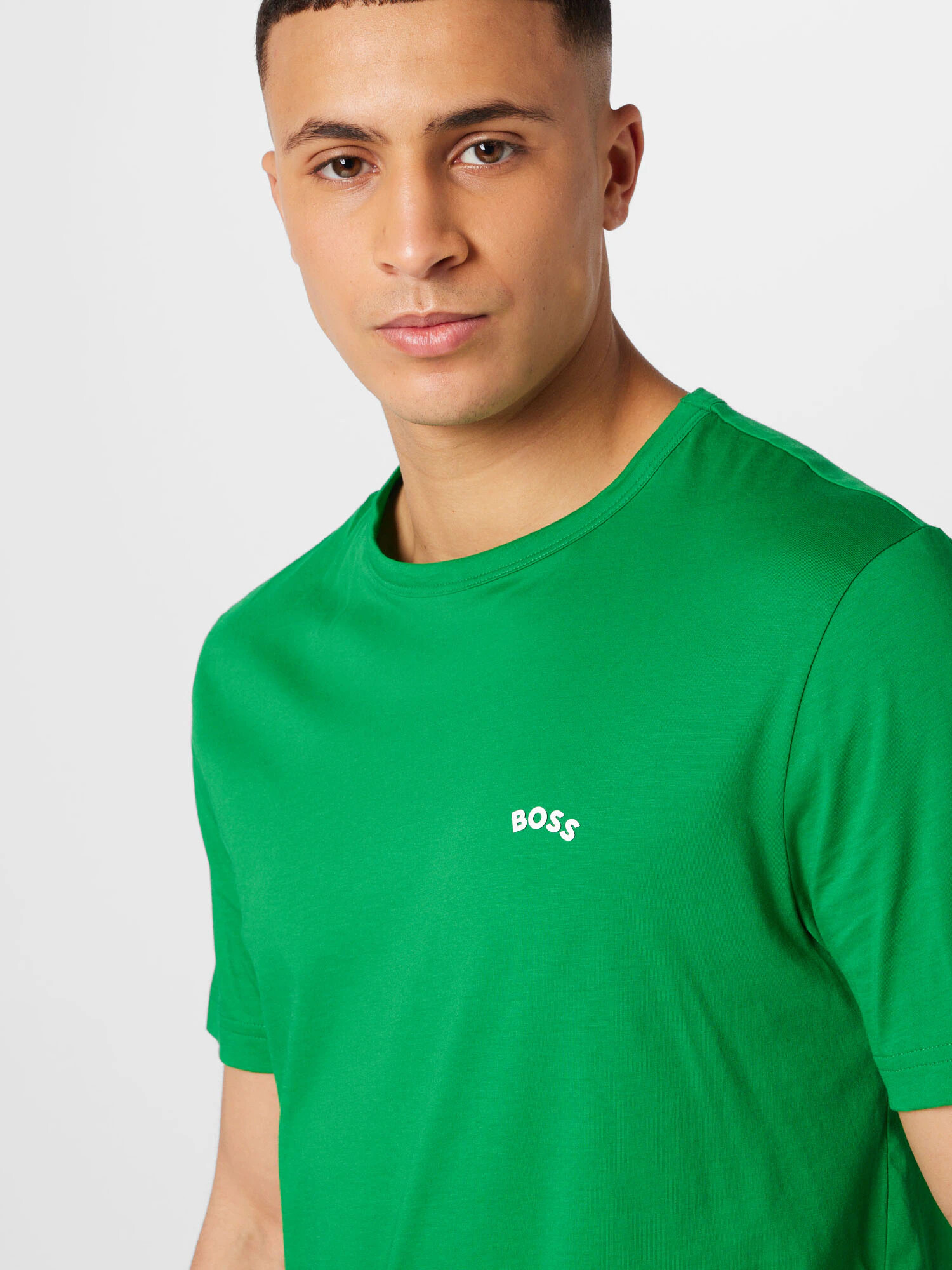 BOSS Green Tricou verde iarbă / alb - Pled.ro