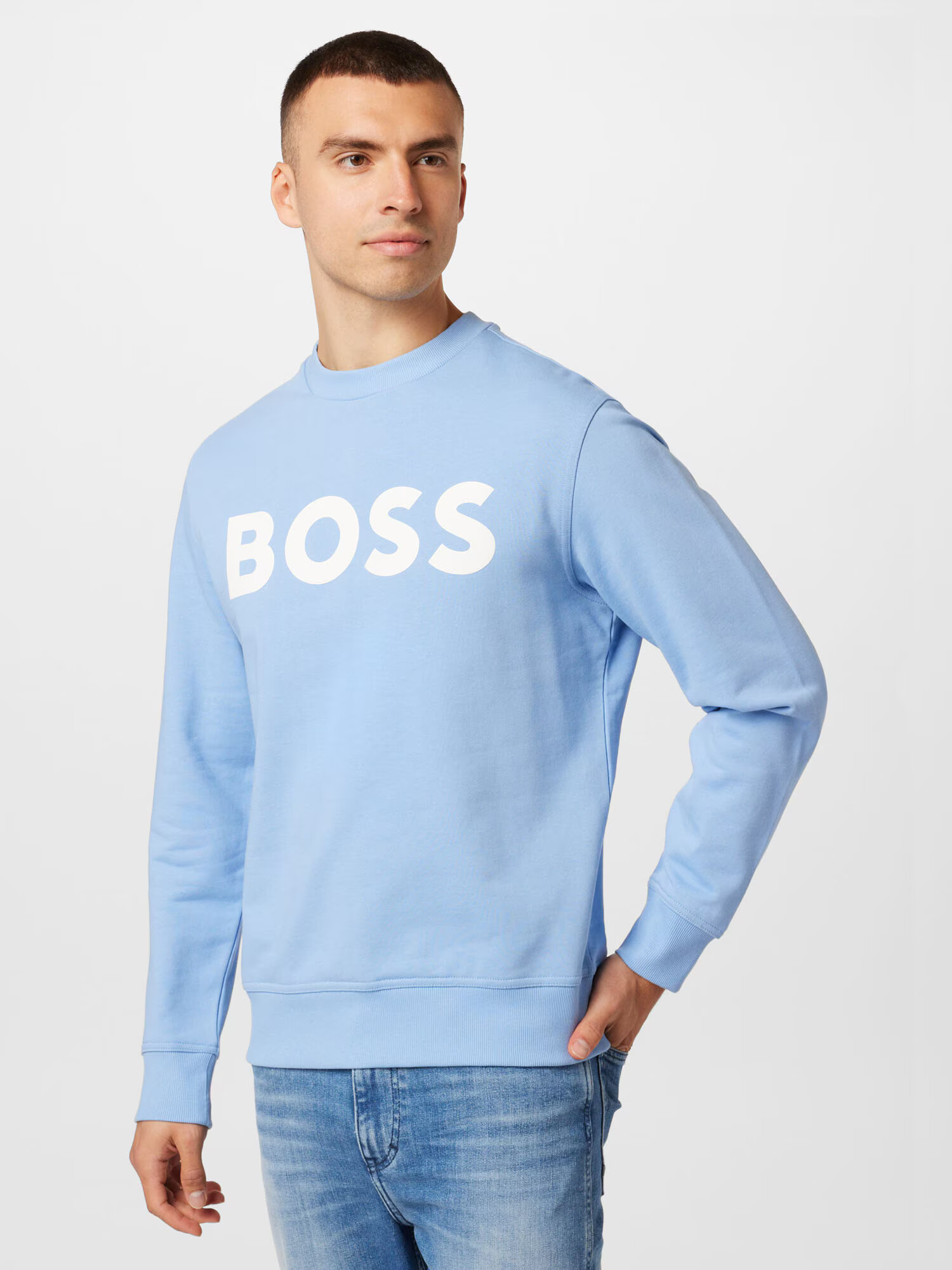 BOSS Orange Bluză de molton 'WeBasic' albastru deschis / alb - Pled.ro