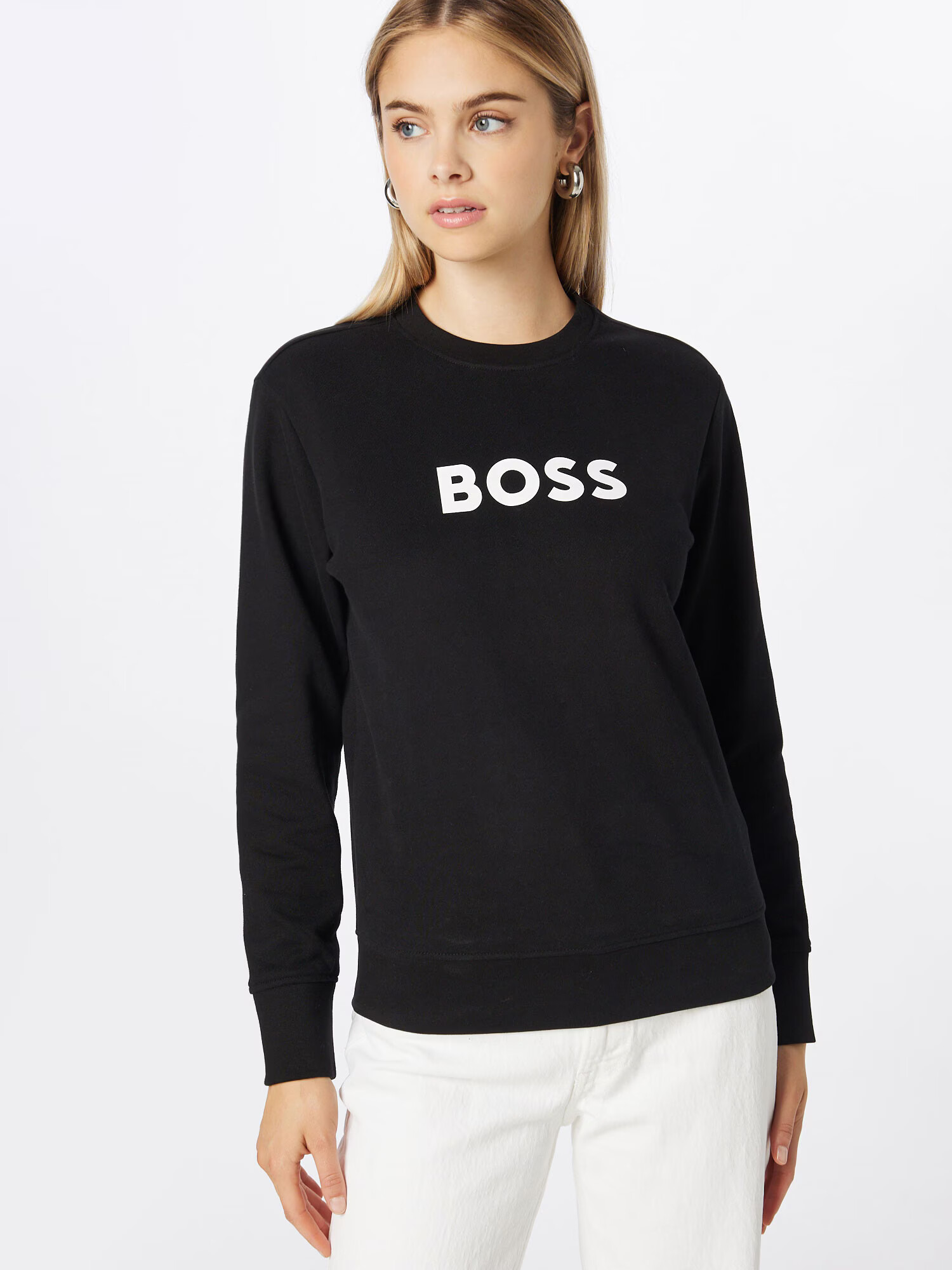 BOSS Orange Bluză de molton 'Ela' negru / alb - Pled.ro