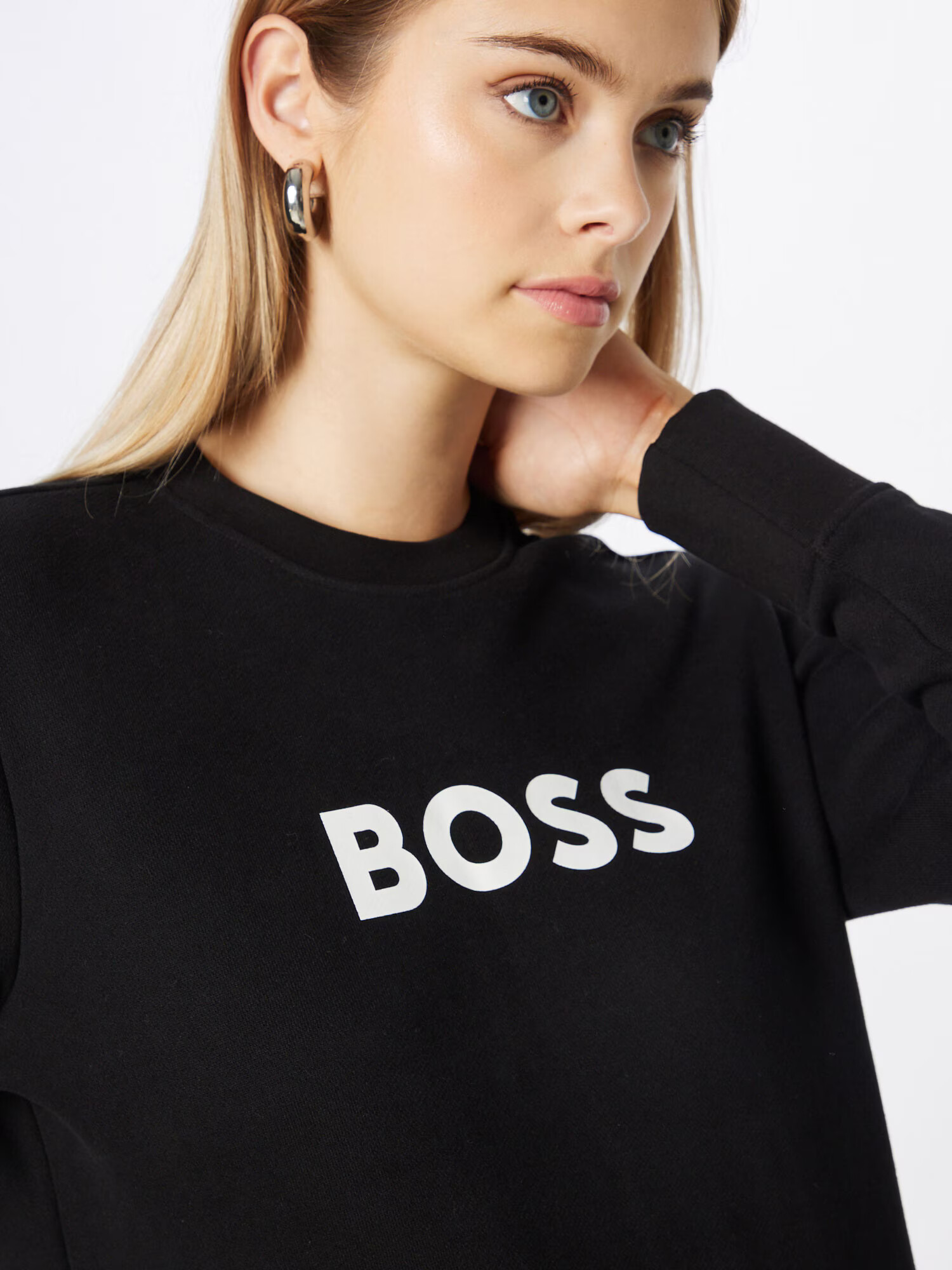 BOSS Orange Bluză de molton 'Ela' negru / alb - Pled.ro