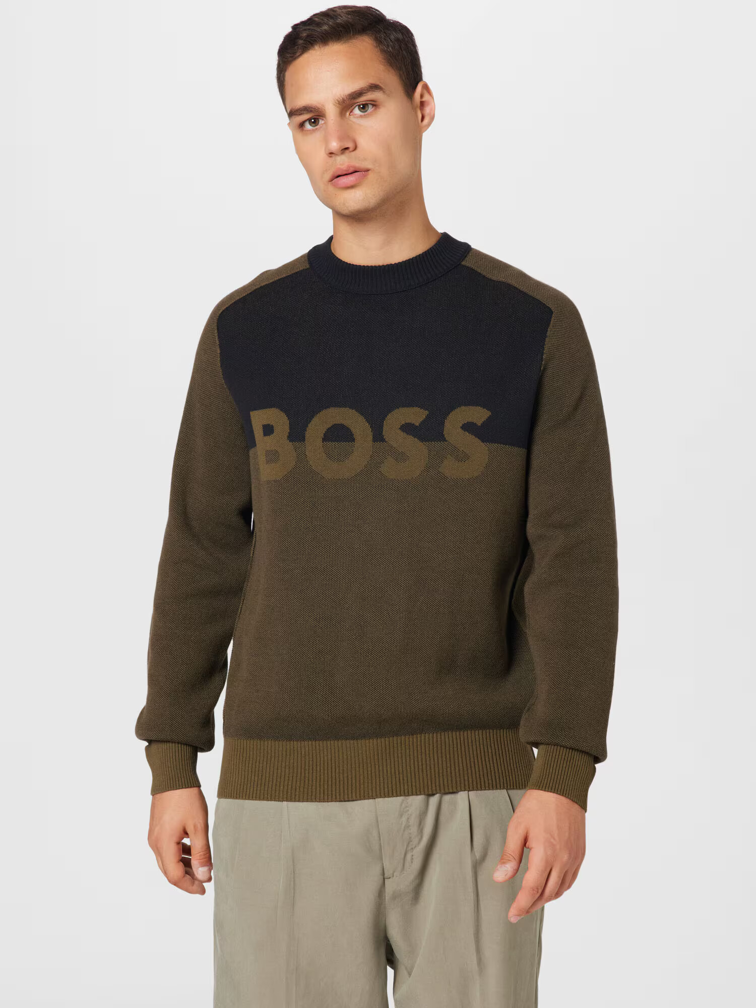 BOSS Orange Pulover 'Asave' oliv / negru - Pled.ro