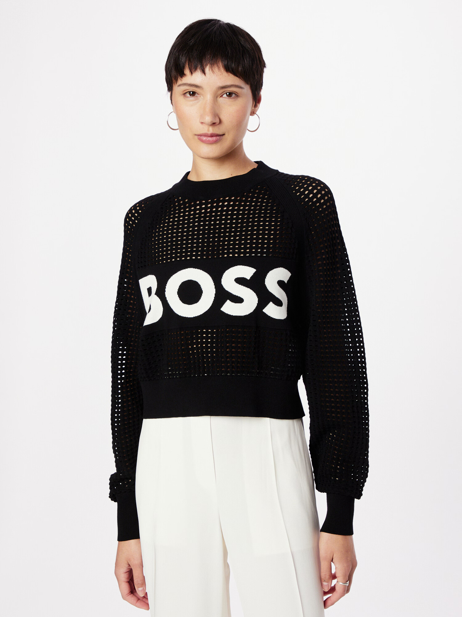 BOSS Orange Pulover negru / alb - Pled.ro