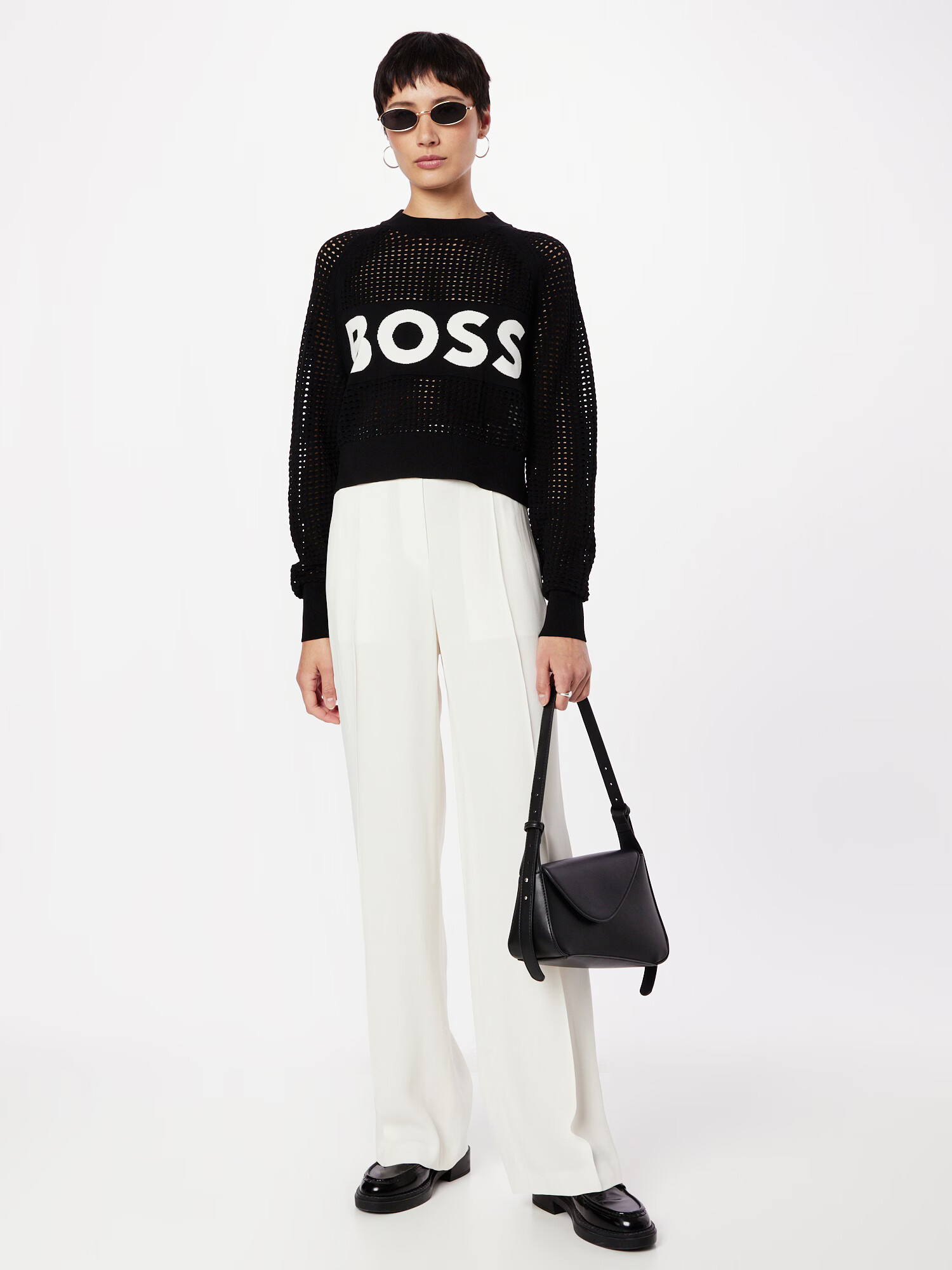 BOSS Orange Pulover negru / alb - Pled.ro