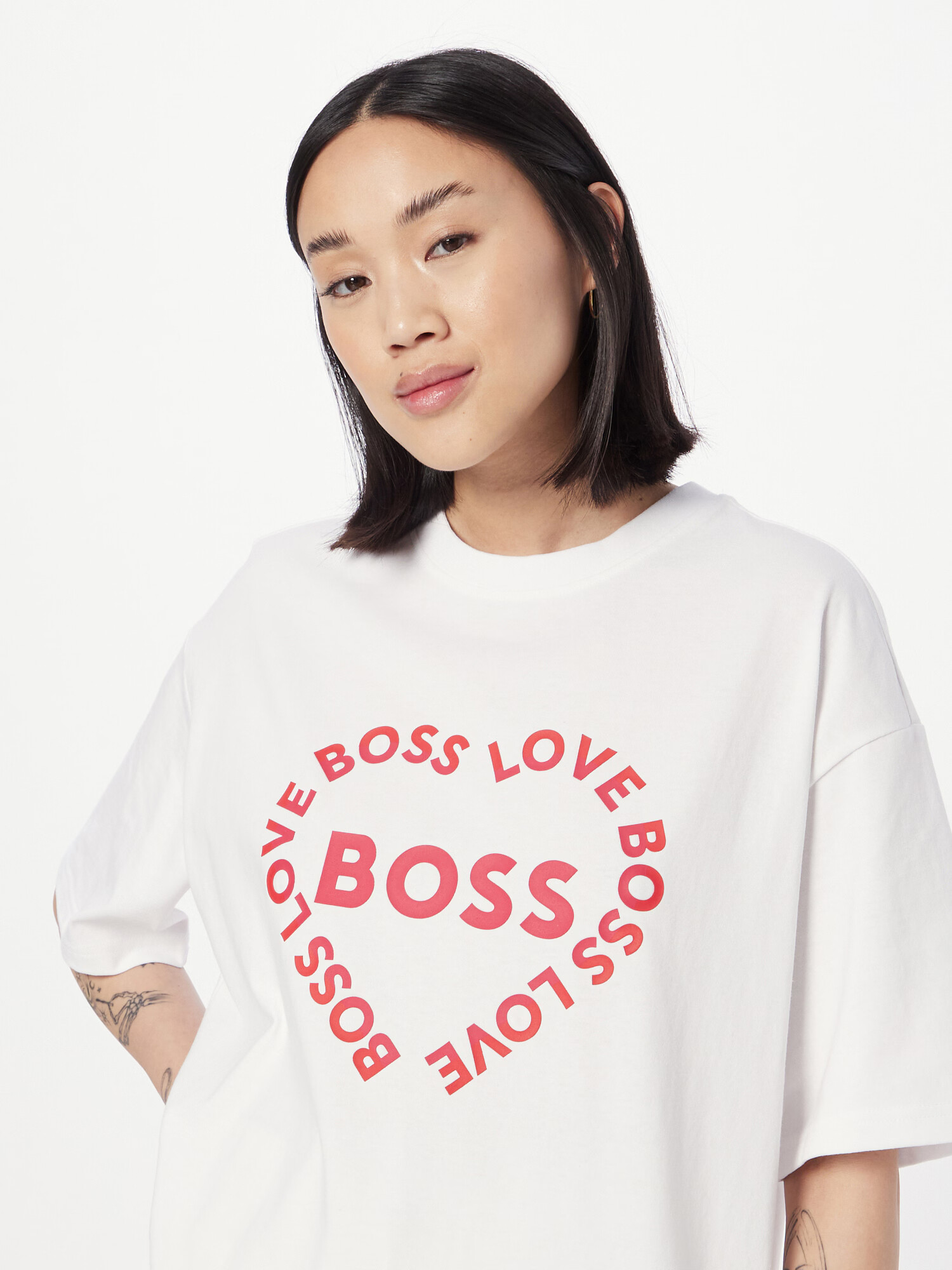 BOSS Orange Tricou 'Ebase' roșu / alb - Pled.ro